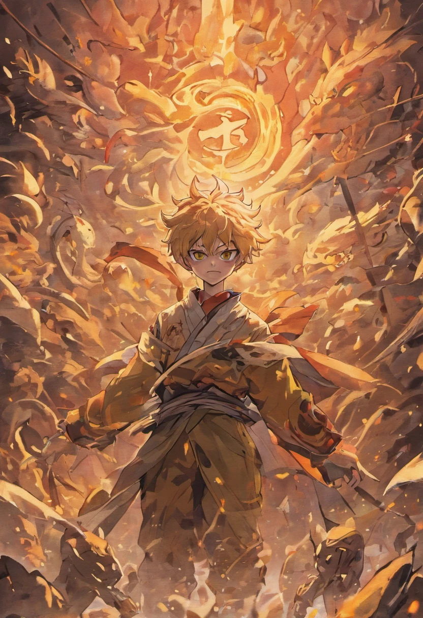 jujutsu kaisen characters gojo satarou, yuji itadori etc stacked up like a marvel movie poster with background of Yamakawa,rios,Sun,Mountain and Sea Lark Scroll,Ancient mythology of the Mountain and Sea Sutra,mythological beasts,Epic composition,shadowing,National style