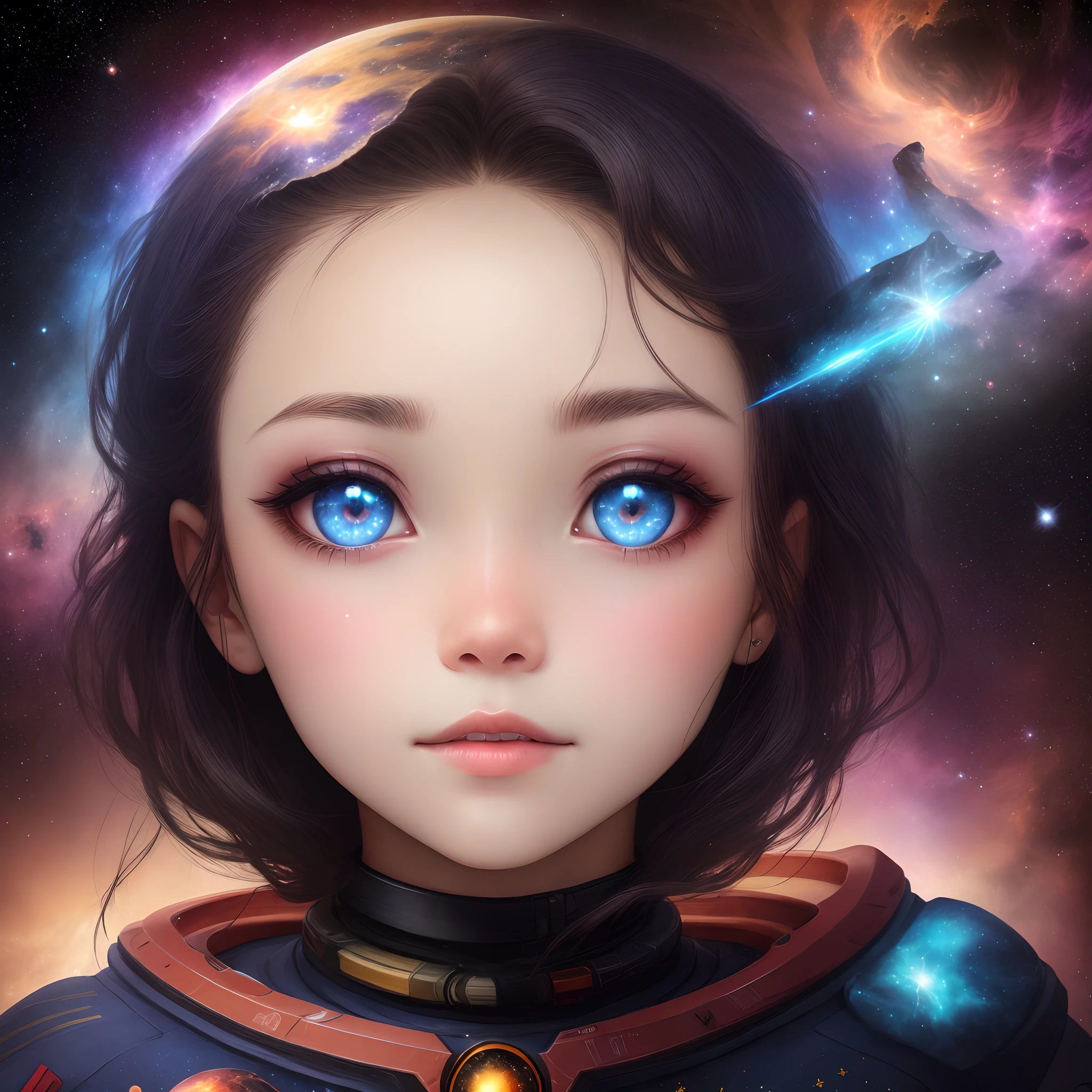 Beautiful eyes, space, nebula, planets, crystals, void,