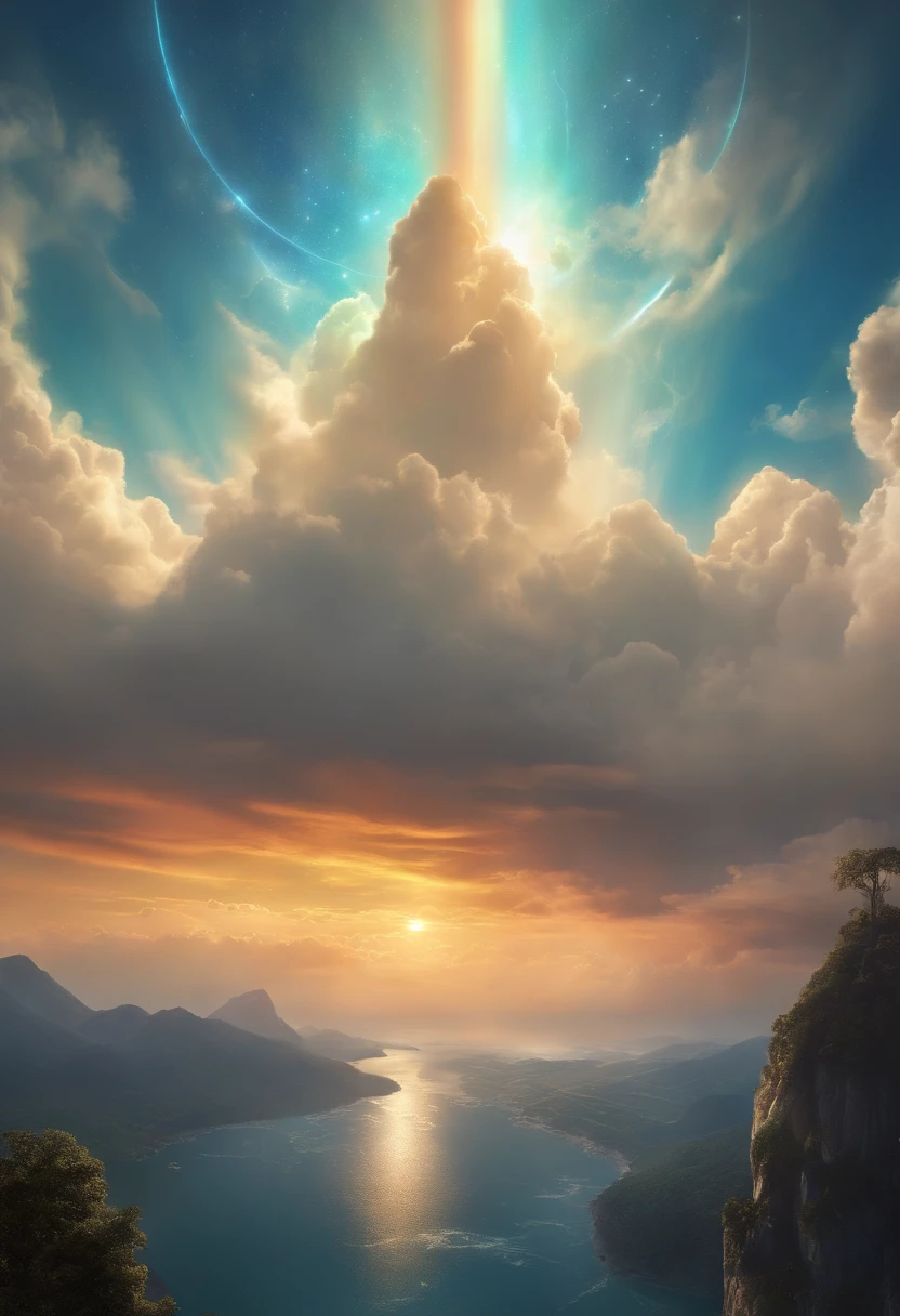 Best Quality, masterpiece, skyporn, stele, 云, (Laughing sky:1.5), Message from the sky, Laughing sky, beautiful concept art, optic, Fantasyart, luminous sky