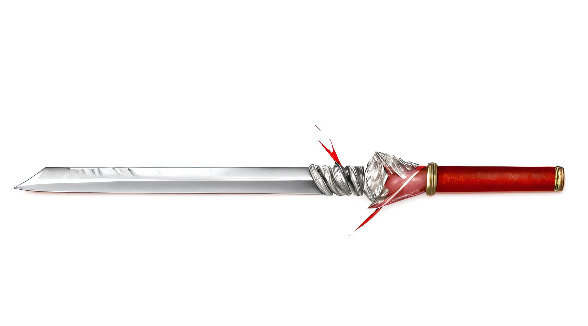 Japan Spear, The tip is a shining silver blade, The rod of the holding part is long and reddish color.