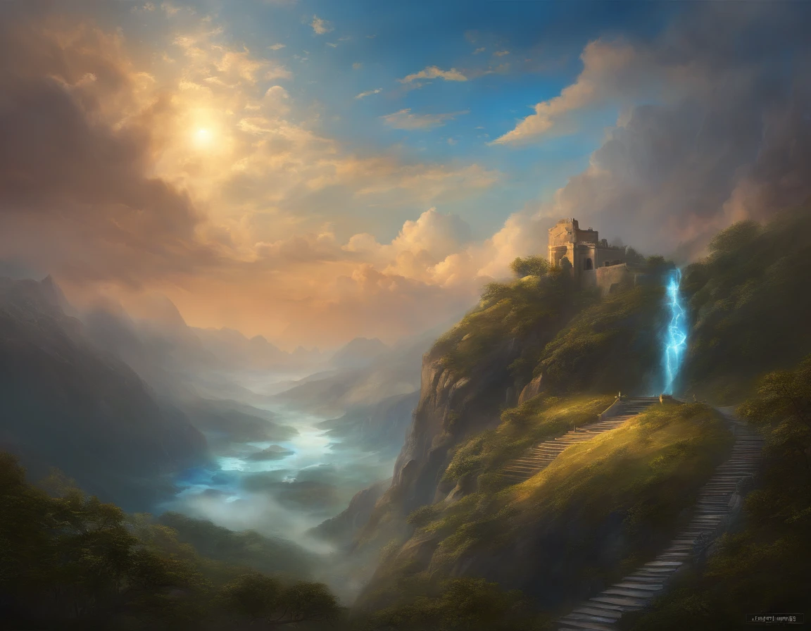 Best Quality, masterpiece, skyporn, stele, 云, (Laughing sky:1.5), Message from the sky, Laughing sky, beautiful concept art, optic, Fantasyart, luminous sky