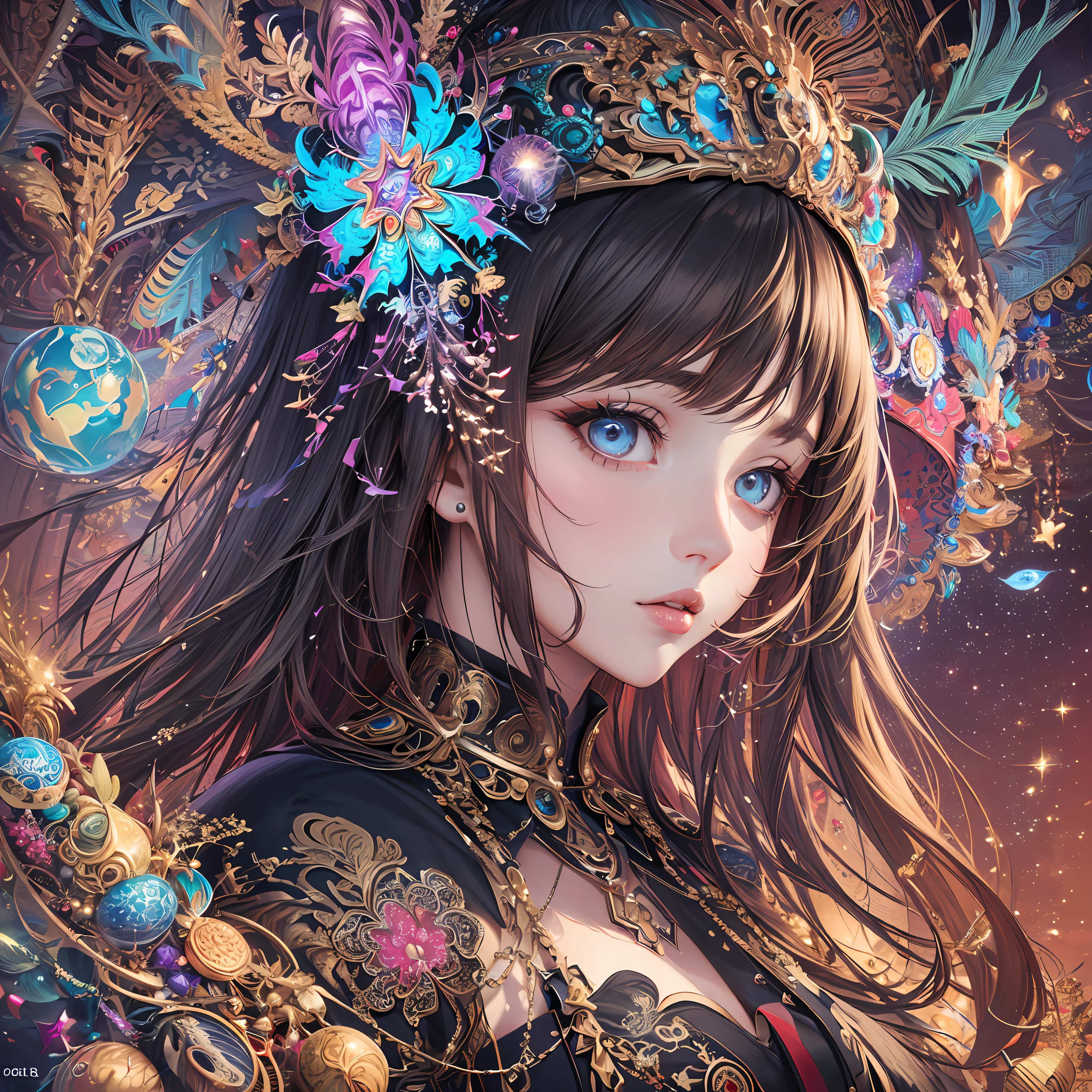 (tmasterpiece, top-quality, Best Picture Quality, offcial art, Beauty and aesthetics:1.2), ( girl), extreme hight detail, (s fractal art:1.3), Colorful, highest details。