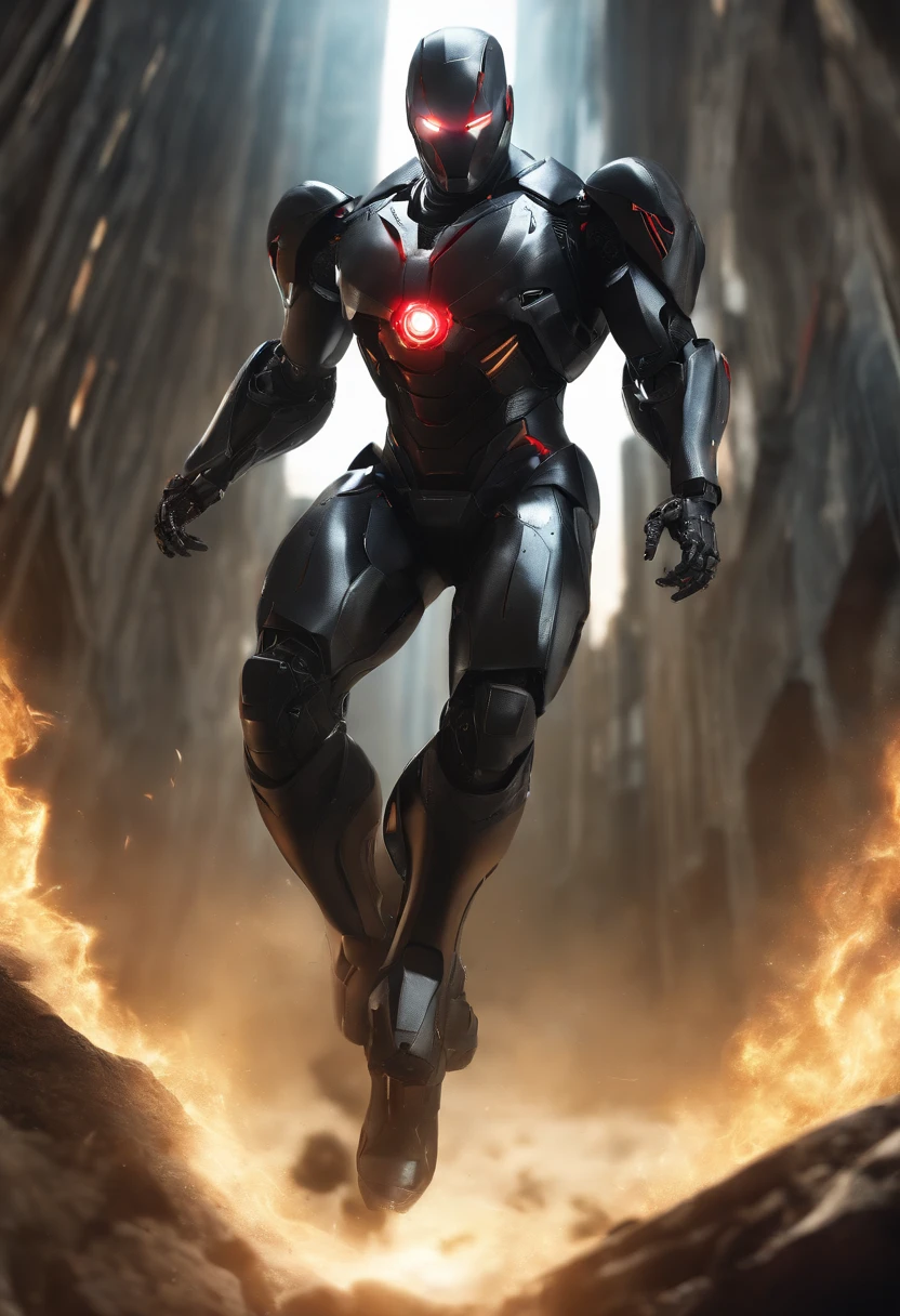 robotic, human transfomers,1 angry face man in empty room, light eye and black hair, powerful supersuit tight torn, aura of brilliant power, dynamic pose, dynamic vision