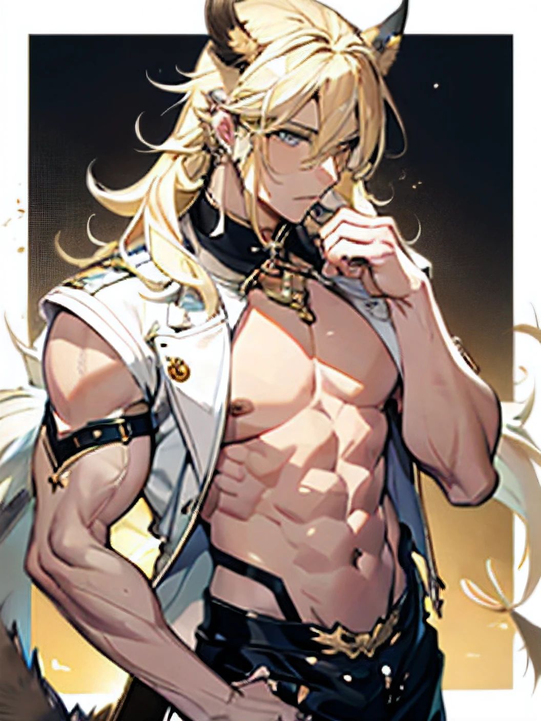 male people,blond hairbl, 8K, Super detail,Masterpiece,beast ear,Beast tail