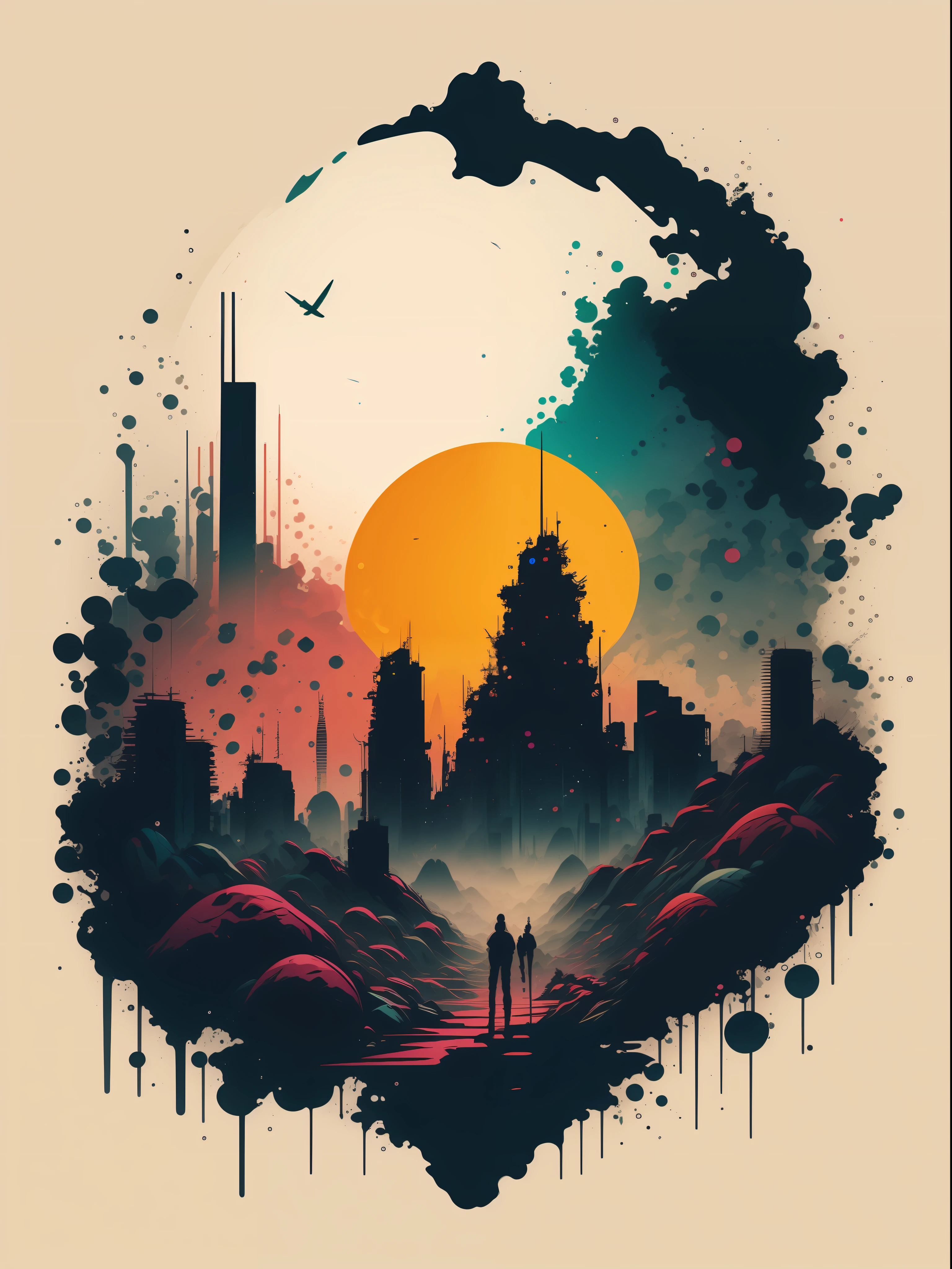 jesus planet earth, 2D t-shirt art, Cyberpunk, epic illustration, vector, 2d illustration, black background, very colorful, full gradient modern colors, Focused, front view