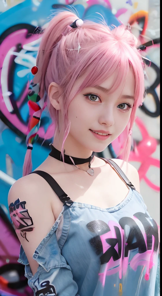 documentary photography,((dynamic action sequences)),intricate character designs,(urban fantasy setting),vivid color contrasts,expressive facial expressions,
a close-up of a girl,smile,cosmetics,color background,