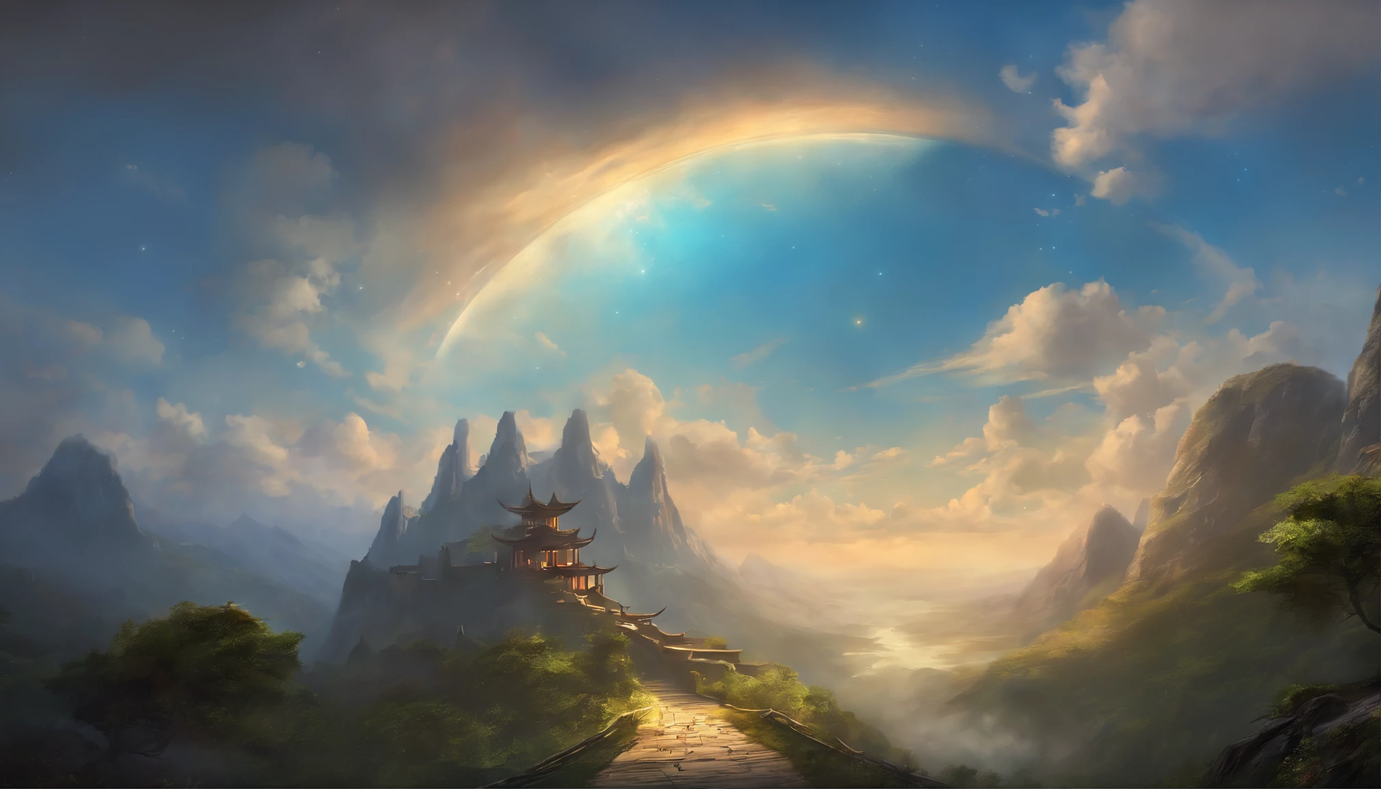 Best Quality, masterpiece, skyporn, stele, clouds, (Laughing sky:1.5), Message from the sky, Laughing sky, beautiful concept art, optic, Fantasyart, luminous sky