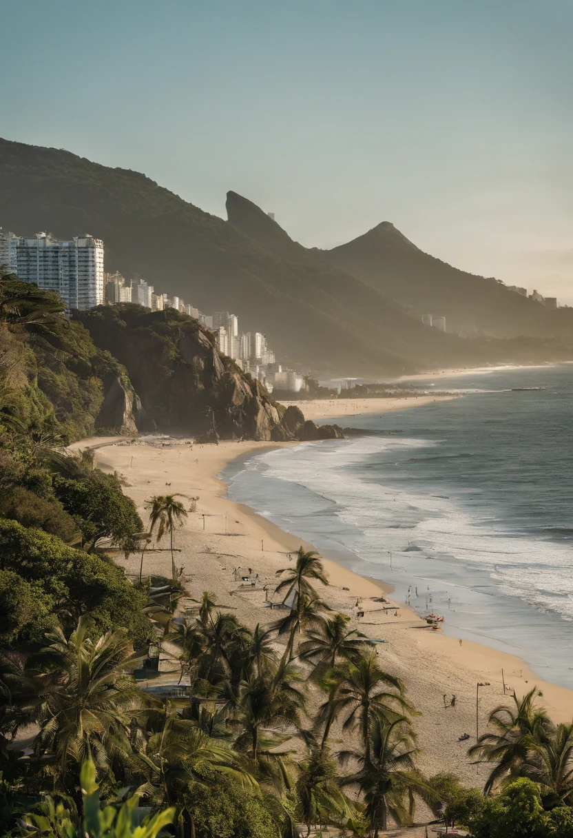 Descreva um casal jovem, ela com cabelos loiros longos e ele com cabelo mediano, desfrutando de um dia cheio de aventuras emocionantes no Rio de Janeiro. They are exploring the city's famous beaches, starting with the bustling Copacabana beach.

O casal caminha pela orla, sentindo a brisa do mar e o sol quente em seus rostos. Eles decidem alugar pranchas de stand-up paddle e remam juntos no oceano, enjoying panoramic views of the beach and surrounding mountains.

Depois, the couple decides to experience the adrenaline of hang gliding in the famous Morro Dois Irmãos. They venture into the skies, hand in, apreciando a vista deslumbrante da cidade, beaches and Sugarloaf Mountain.

To complete the fun-filled day, o casal decide fazer um passeio de bicicleta pela orla de Ipanema e Leblon. Pedalam pelas ciclovias, Enjoying the relaxed and vibrant atmosphere of the city.

No final do dia, exaustos, mas cheios de felicidade, The couple finds a strategic spot on the beach to watch the sunset. Sentados na areia, They hug each other as they enjoy the vibrant colors of the sky reflected in the sea, capping off the perfect day of fun in Rio de Janeiro.