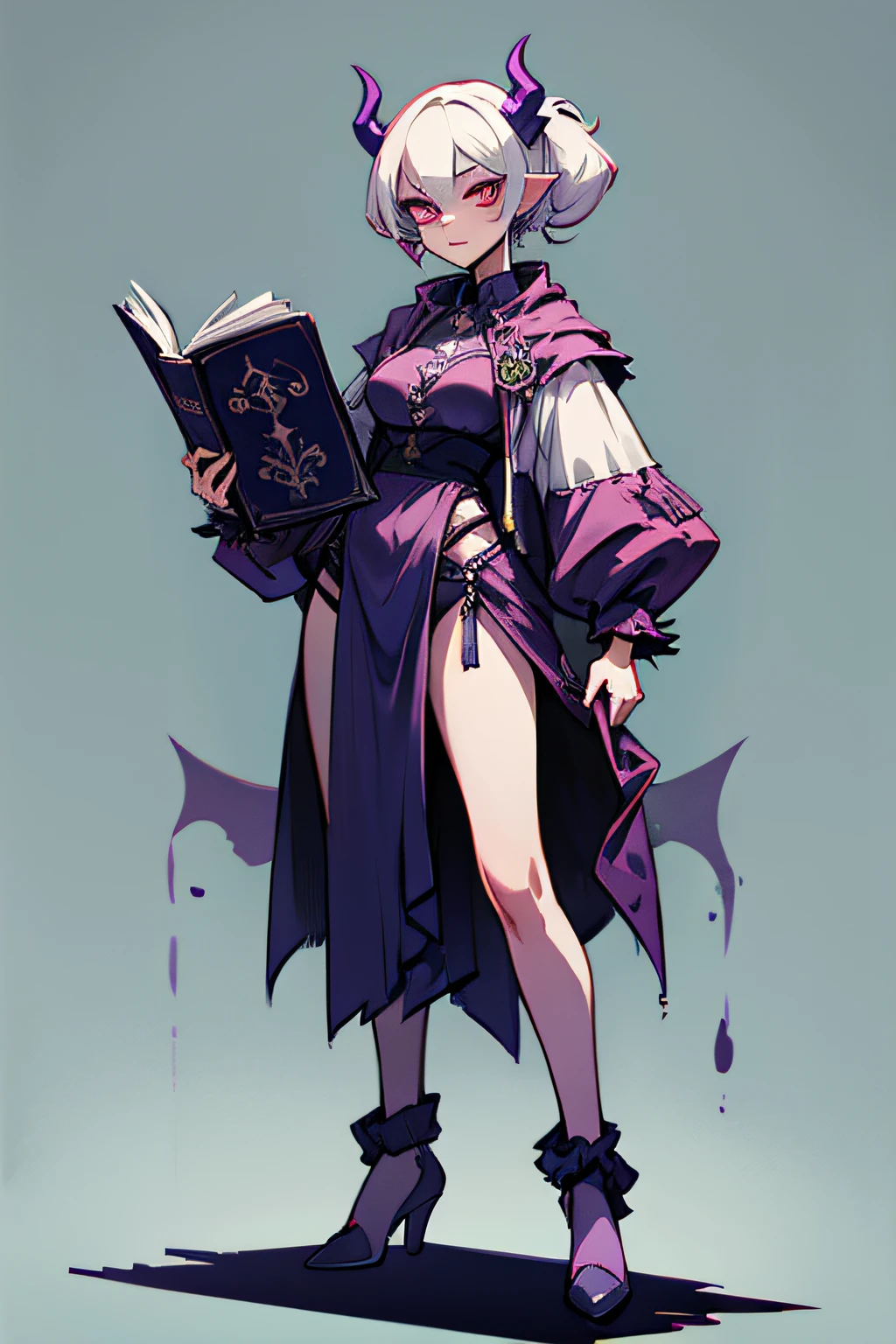 lonely entity demon girl,holding book,standing,sexy outfit,standing,waifu hag