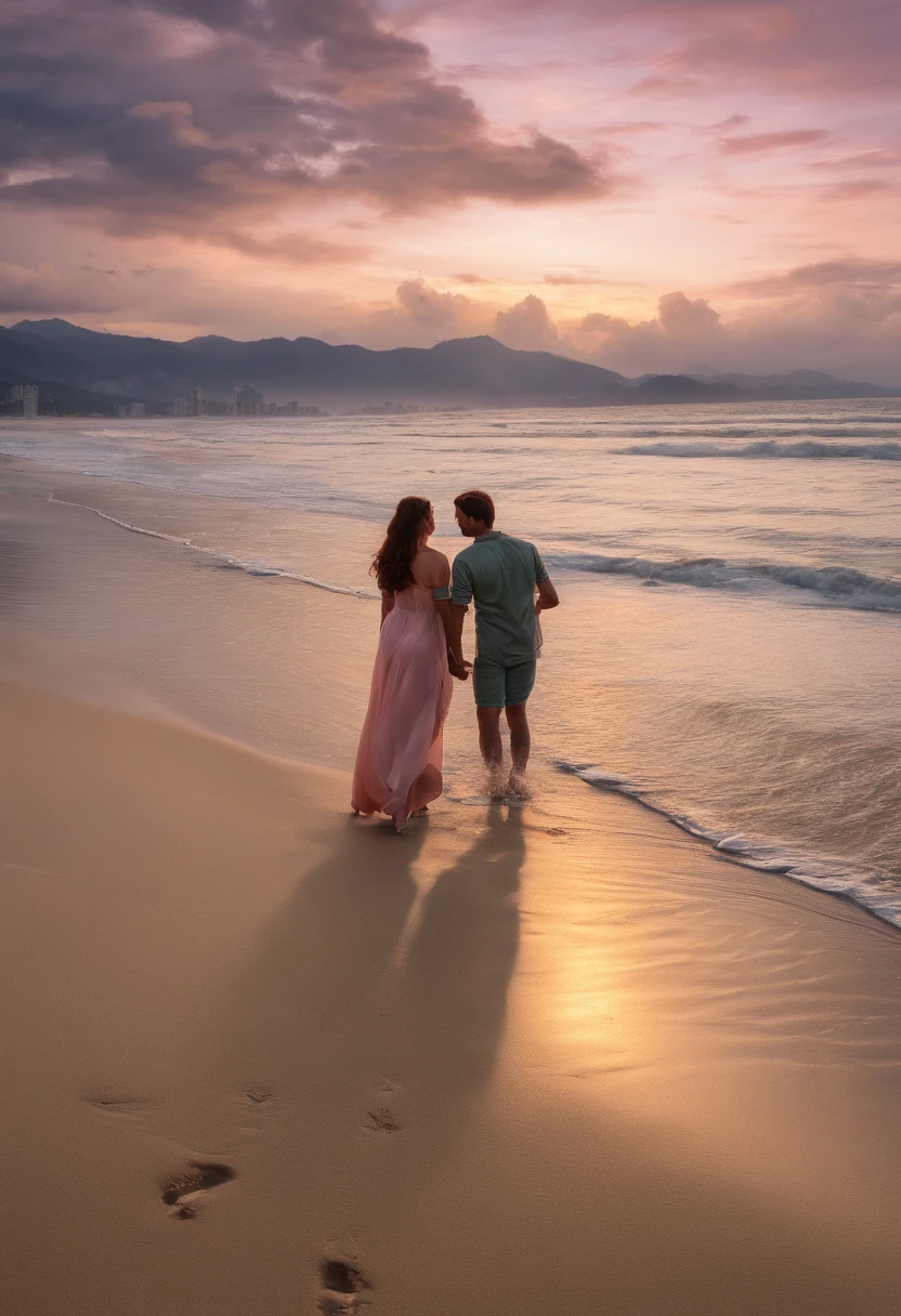 Melhor paisagem jangleDescreva um casal jovem, ambos com cabelos loiros, walking hand in hand along the boardwalk of Ipanema beach in Rio de Janeiro. The sun slowly sets on the horizon, Painting the sky with warm shades of orange and pink. Eles encontram um cantinho tranquilo na areia e se sentam, wrapping themselves in a warm embrace as they enjoy the magical moment together. Eles compartilham segredos e risadas, enquanto olham para as ondas suaves do mar. Love is in the air as they kiss softly, Sealing the special moment they're living.