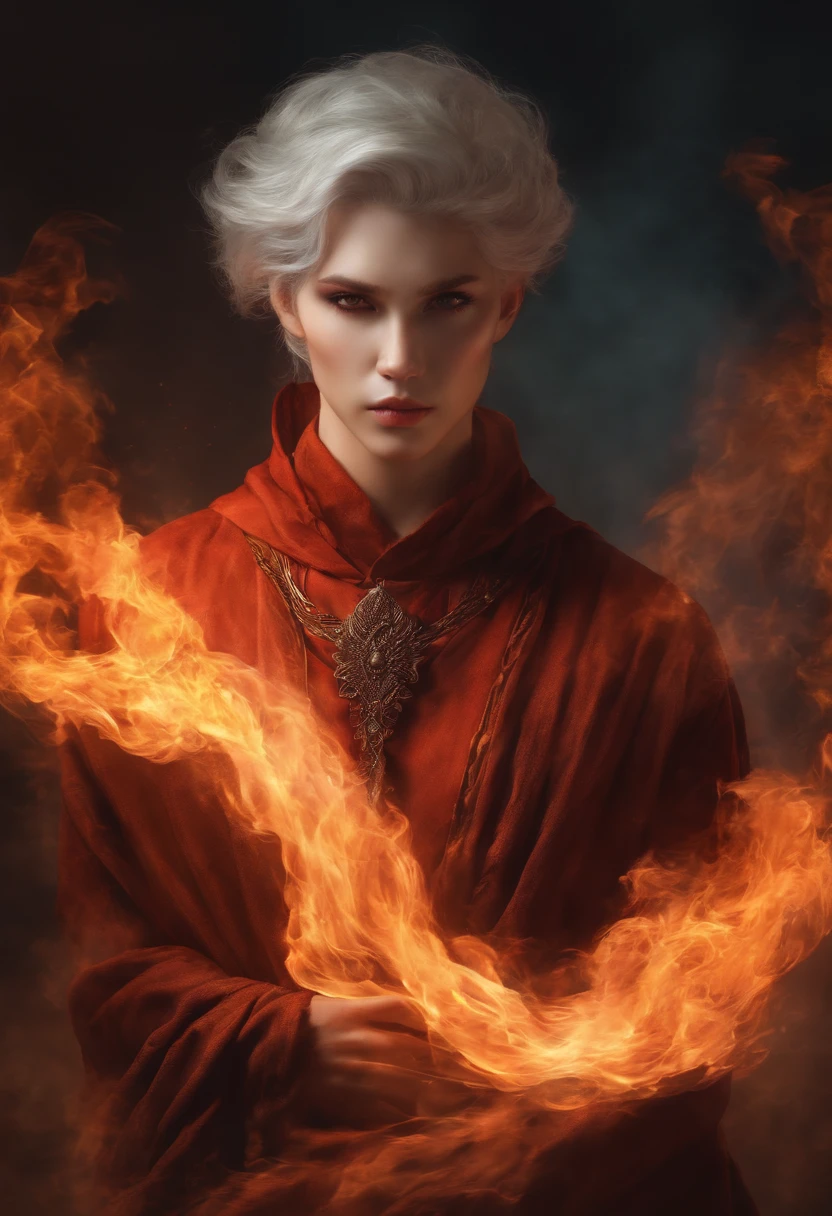 Fire spirit take the form of human with short hair that looks like smoke.
