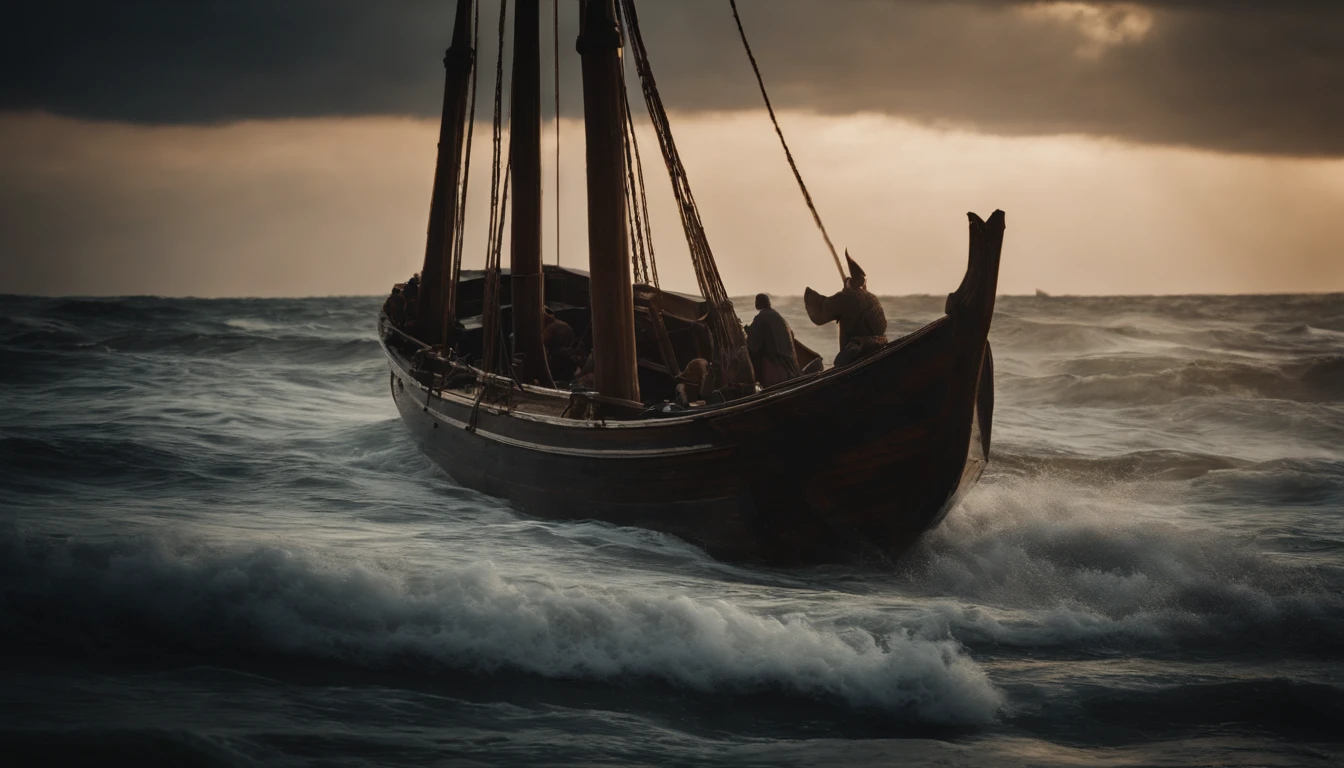 uma tempestade em alto mar. um barco da antiguidade, From the Old Testament of the Bible.