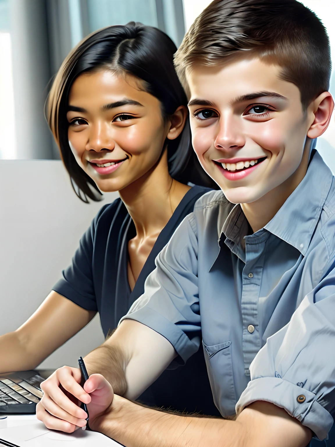 A young programmer with a secretary next to him