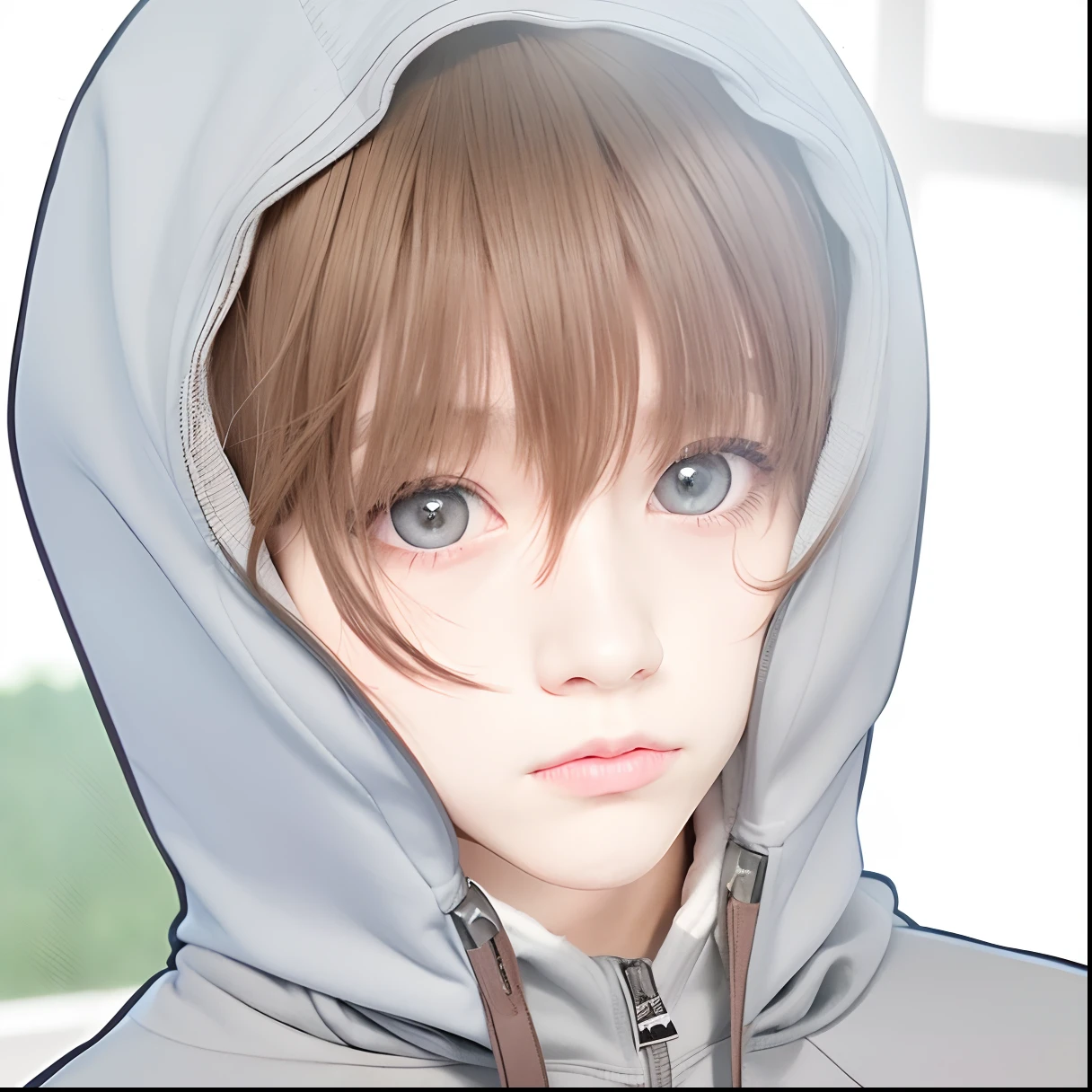 Brown hair, brown eye, boy, white hoodie