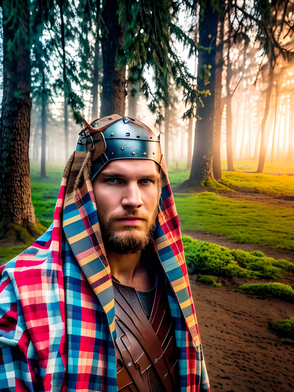 photograph of a viking warrior with dirt in his face, broad shoulders, armor, heroic, beard, pronounced cheekbones, cloudy, masterpiece, best quality, high quality, 4K, trending, hard ring light, 50mm