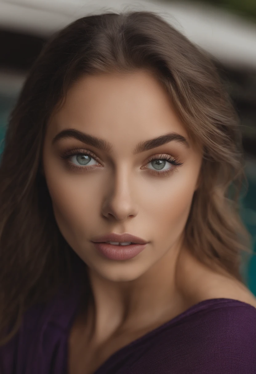 Arafed woman without clothes, Fille sexy aux yeux bruns, Portrait Sophie Mudd, cheveux bruns et grands yeux, selfie of a young woman, Yeux de chambre, Violet Myers, pas de maquillage, Maquillage naturel, Look directly into the camera, Visage avec Artgram, Maquillage subtil, Superbe photo du corps entier, Au bord de la piscine, Escote