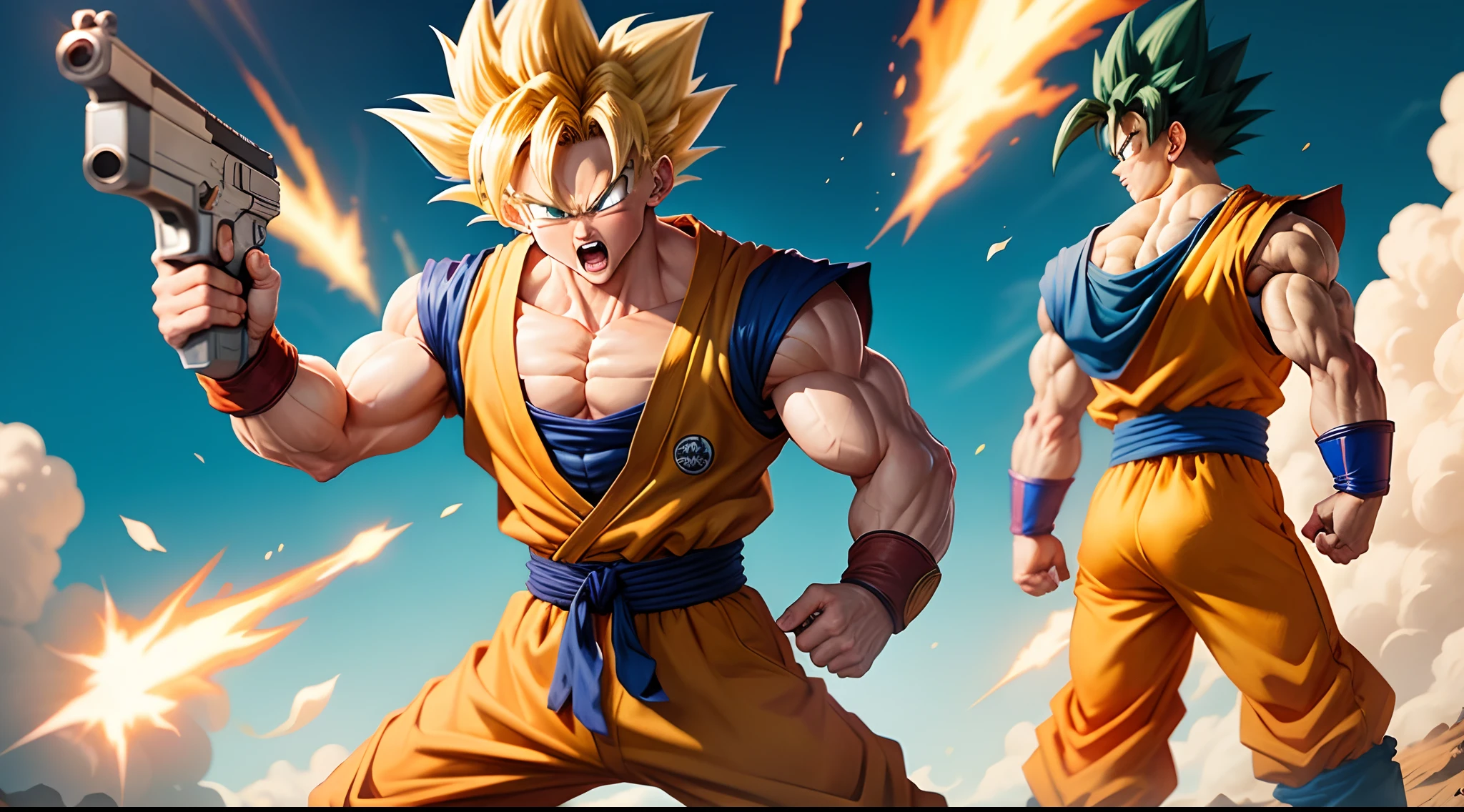 Dragon ball goku com pistola