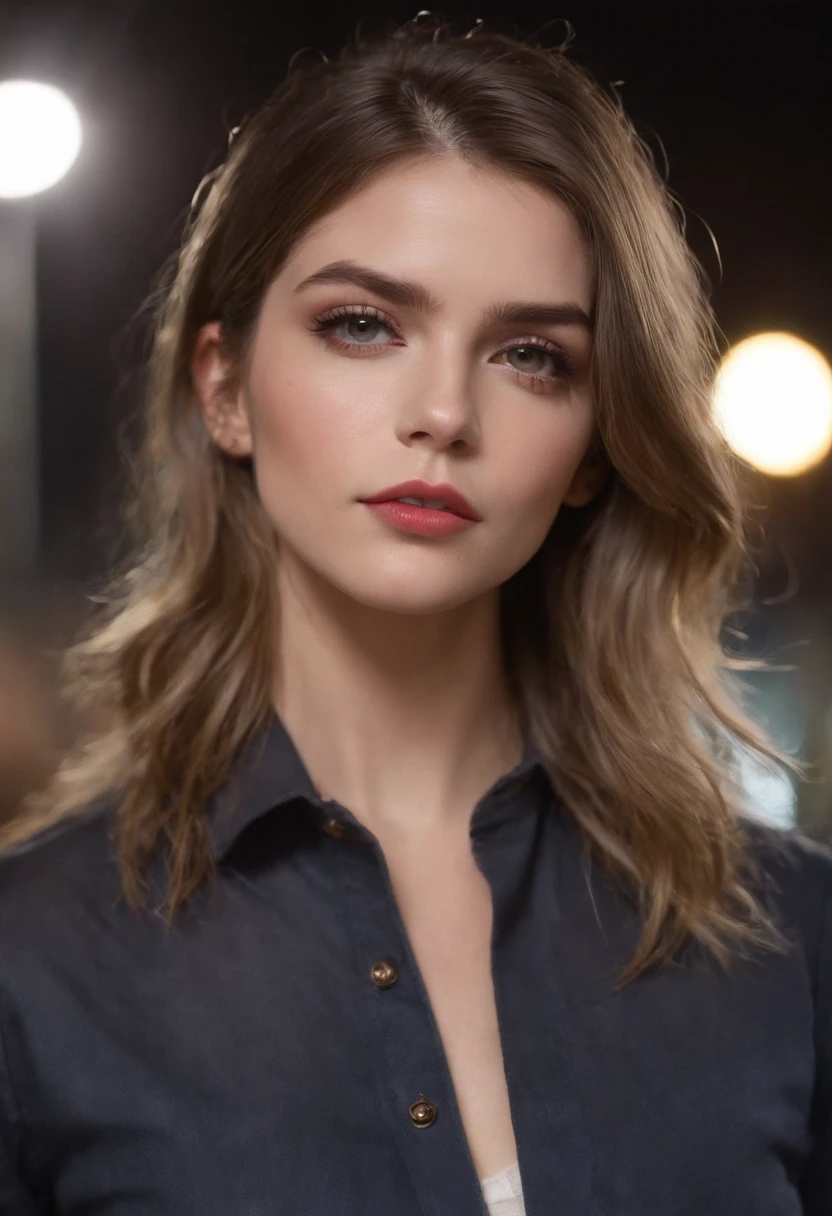 master part, extremely high quality, (foco sozinho), (rosto perfeito:1.1), (High detail:1.1), (olhos hiper detalhados), Dramatic, 1 lado, (pale skin), longos cabelos loiros, ethereal eyes, (sobrancelhas claras), sozinho, Cabelos Longos, Jordan Barrett, ..lua, noite,( Traffic Guard Clothing), nave coberta, pouty lips, pele, proud expression, Urbano, Antecedentes detalhados, Arte por Artgerm, Cinematic lighting, Roses, moda, BalenciagaStyle