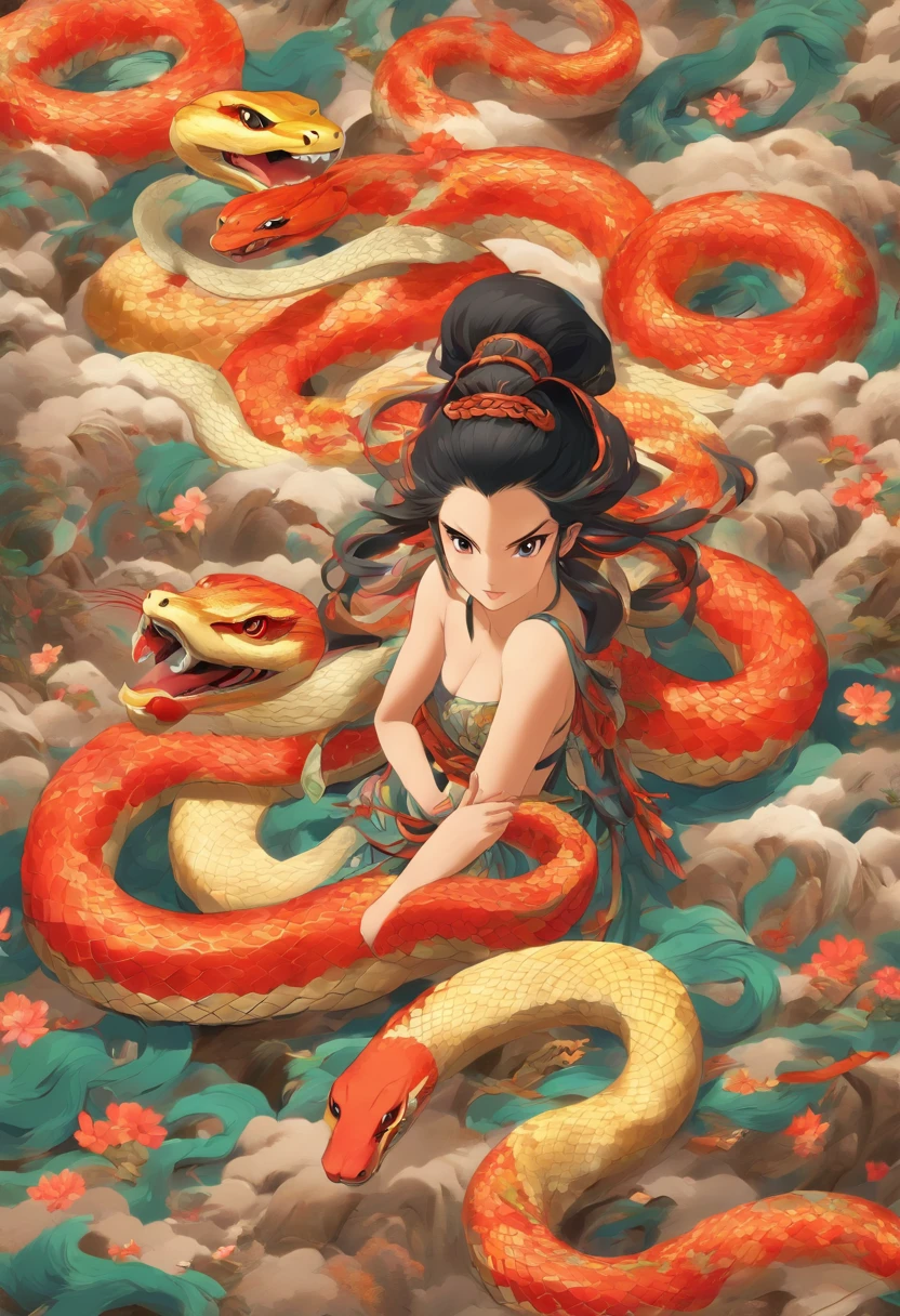(by Miwa Komatsu:1.4),(by Yuko Higuchi:1.3),(by Miho Hirano),(masterpiece,best quality,offcial art,Beauty and aesthetics:1.2),(ultra-detailed),finely detail,best illustration,hand drawn high quality,(High contrast),(clean lines:1.3),(lineart),line drawing,(Intricate lines),ligne claire,pen and color ink drawing,simple colorful color matching,dynamic angle,(portrait,above the chest,extremely close-up:1.2),a vampire girl,solo,(She's being held captive by a giant snake:1.3),(a detailed red snake),red eyes,slightly open lips,flat chest,Dark and scary atmosphere,(Wraparound composition),(on a mysterious night),blood,(Light and elegant color scheme),(Intricate details),(detailed background:1.2),The intricate pattern,High Resolution,Art Deco,Decorative,luxury,elegant,by Pegacon Lee,by yoshitaka amano, nsfw:2.0, breasty