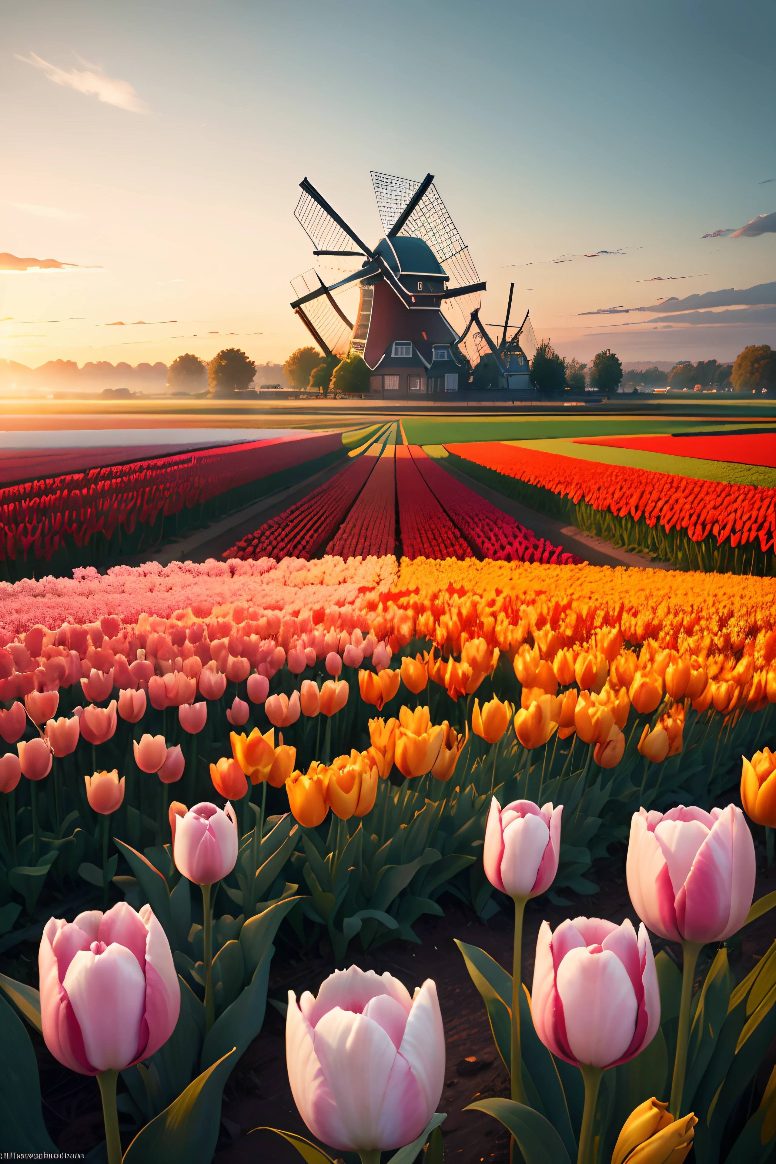 The tulip fields of Holland, natural lights, flattering effects, travel destination, beauty and natural, very detailed, intrucated detailed, ultra HD res, printable