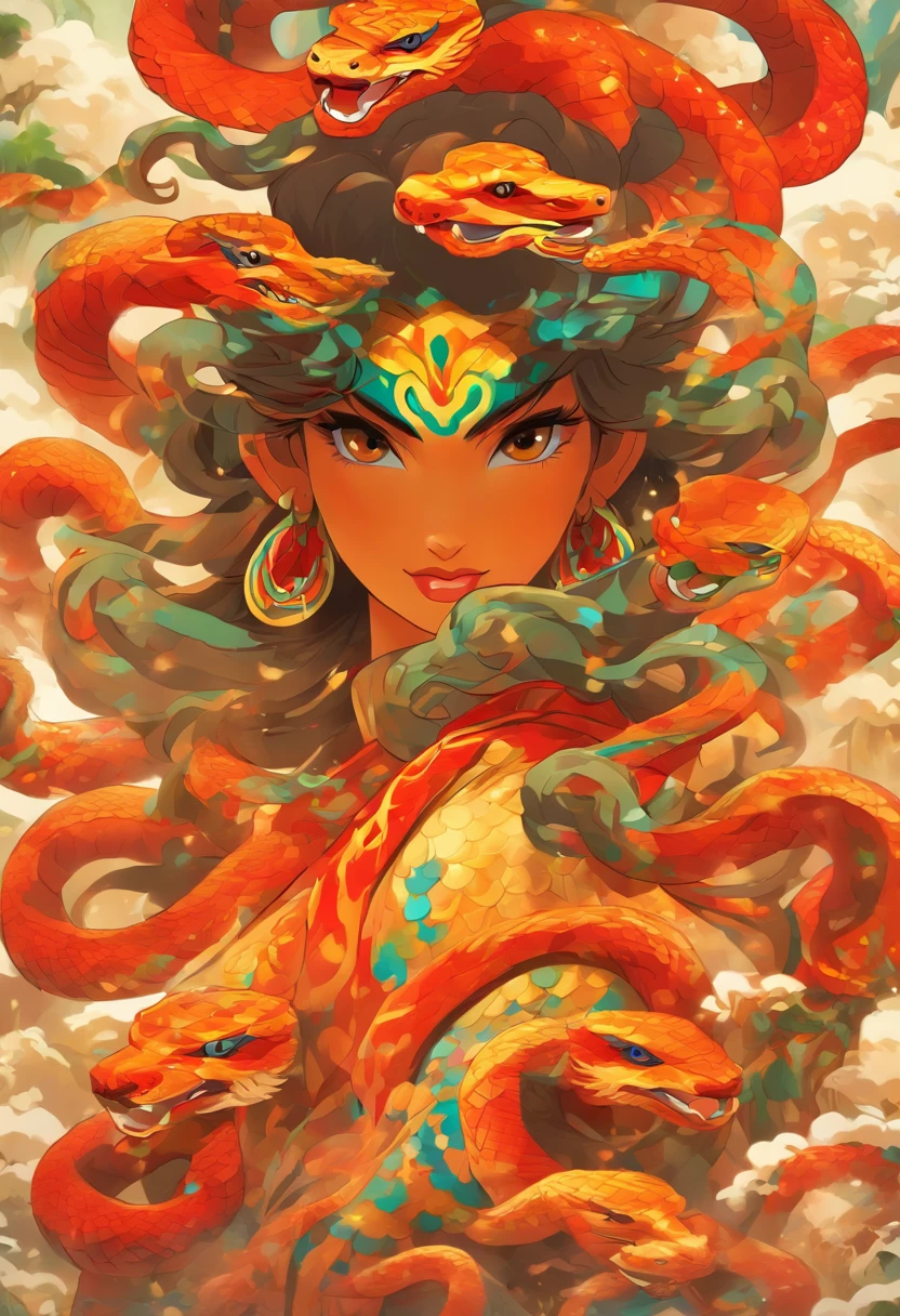 imagem ultra-realista, cores brancas, imagem HD, Mitologia,Mulher Cobra,corpo de serpente,rabo de serpente, Chinese Woman, humano , cabelo longo e preto, (sereia), (cauda de serpente), escamas, The image is sharp, Estilo de pintura chinesa, Shui Mo Hua, Estilo Thangka, esthetic, Beautiful image, profundidade de campo, centralizado na tela.