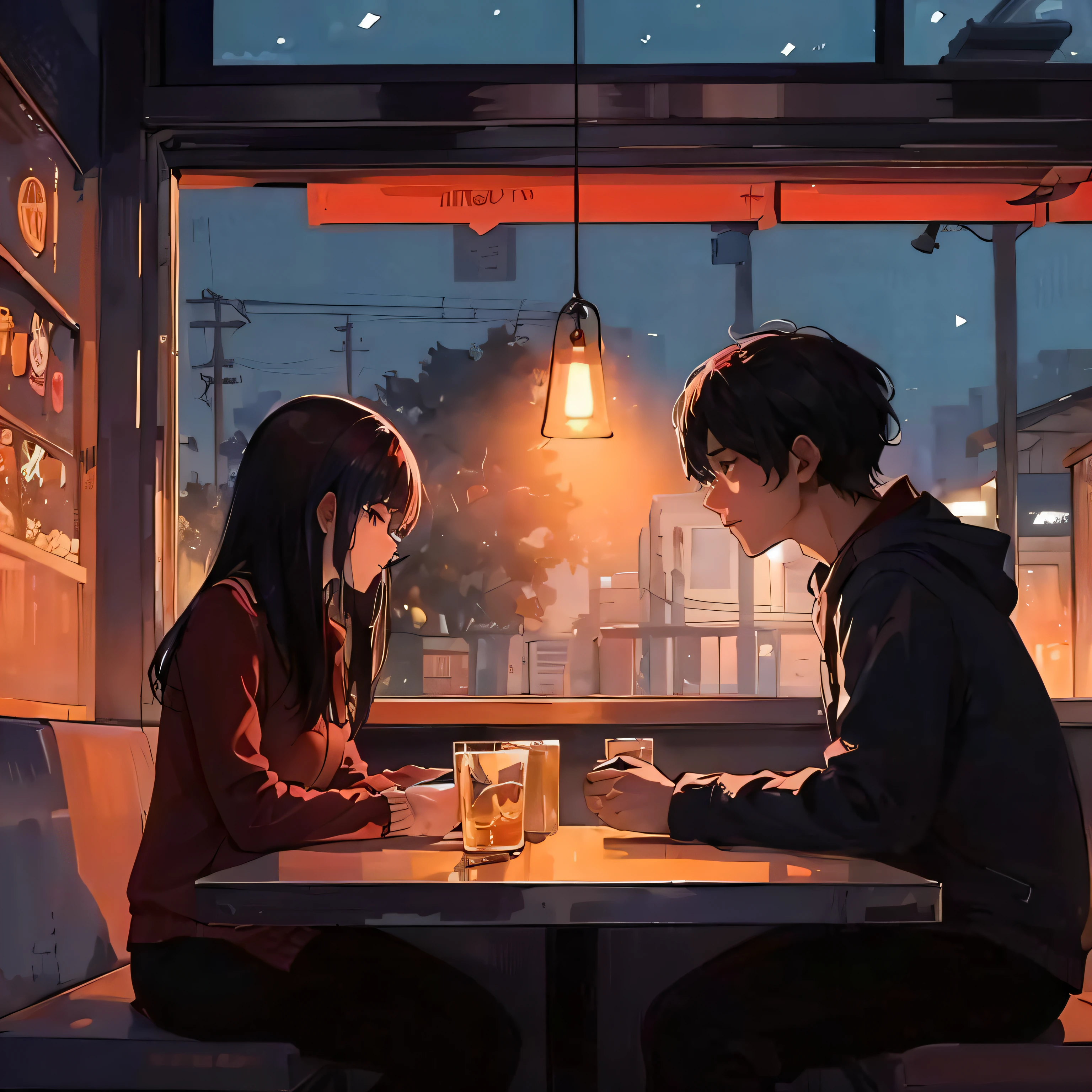 un hombre y una mujer en un cafe Atardecer en la ciudad,romantic ambiente,Momento cautivador,Dramatic lighting,Paisaje urbano,Abrazo apasionado,Amor en el aire,Romance urbano,colores vibrantes,Silueta de edificios,romantic ambiente,Horizonte de la ciudad,Pareja enamorada,gesto afectuoso,hermosos colores de la puesta de sol,Romantic Setting,Luces de la ciudad que se reflejan en el agua,Escena conmovedora,Intimate connection,Amantes bajo el cielo,gentle breeze,Romantic silhouette of a couple,Warm afternoon glow,susurrando dulces nadas,Paisaje urbano al atardecer,Momento de felicidad,Romantic getaway,Momento sincero de amor,Serenata urbana,Reflejo del amor en la ciudad,romantic ambiente,Encantadora vista de la ciudad,Love and passion in the city,resplandor del atardecer iluminando sus rostros,Amor que trasciende el ajetreo y el bullicio de la ciudad,Momento sereno en medio del caos urbano,Eternal love amidst the vibrant energy of the city,abrazo bajo el cielo pintado,inolvidable beso al atardecer. (La mejor calidad,4k,8k,Altas Resoluciones,Obra maestra:1.2),Ultra detallado,(realista,fotorrealista,fotorrealista:1.37),HDR,UHD,Studio lighting,Pintura ultrafina,foco nítido,physically based representation,extreme detail description,profesional,vivid colors,Bokeh,Retratos,Paisaje urbano