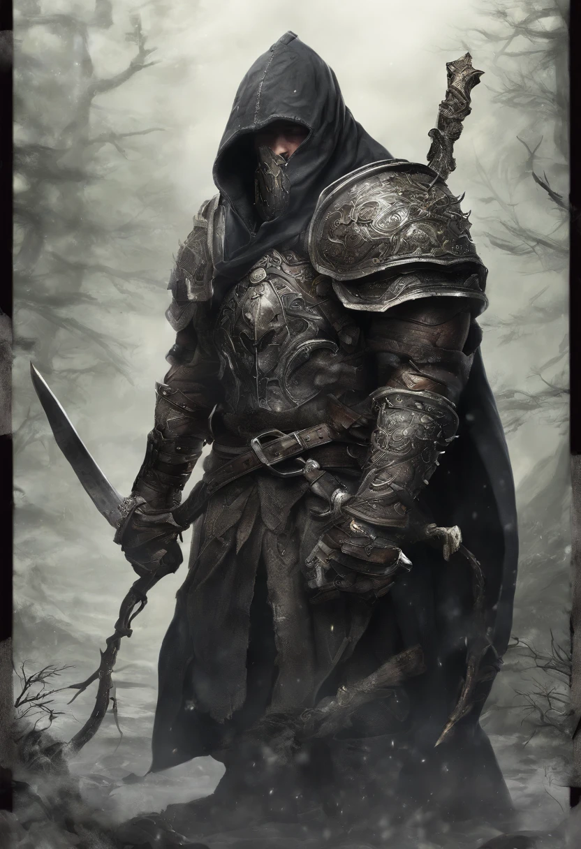 Goblins are covered in black robes,It has the head of a small iron elephant on its head,Two sharp fangs on either side of the mouth extend outward in a 45° straight line,The two ivory-like tusks on the top of the head extend 30° back。,A pair of black eyes at the corner of his mouth stared straight out,Although the body is small, It is very powerful,There is armor on the chest,The armor was covered with spikes,The left shoulder is the shoulder pad,But it looks like a wolf's head,There is nothing on the right shoulder,Just draped in a black robe,A belt is wrapped around the waist,Three bags tied to the belt,Each is equipped with a dark device,Recycling supplies, potion, food, As well as maps and some gadgets,Black ribbons are wrapped around the left and right arms,There is a small shield on the forearm of the left hand,Overall with spikes,There is also a short blade of 20 cm inside the shield,The forearm of the right hand is as above, But short blades are lagging behind,The belt is fastened in the palm of the left hand,The back of the hand can be blocked by a shield,Nails are very hard and sharp,The right hand is the same,There are knee pads on the left and right legs,There is a short blade 5 cm long that extends upwards,Other places are wrapped in black belts,Iron combat boots on the legs,It will not affect any of your actions,There is a short sword of 10 cm on the heel,It is highly toxic,It can be driven by a mechanism on the shoe,The right leg is the front end,On his back is a bow and arrow,and iron quiver,And a long sword,And there is also a pair of scabbards on the back and waist,Inside there is a short blade as the main weapon,There is also a long scythe around the waist,There are anesthesia needles inside。Medieval landscape,Fantastical,4K,best qualtiy,primitive,((Ultra-detailed and high-precision details)),Power Hero & Magic 3,Fantastical,The background is the canyon plain,The scene is impressive,(Struger,Burning flame,Blood,Moon Night,中景 the scene is,Full body like, highly detailed surreal vfx,oc rendered,Shot with 70 mm - AR 16:9 --q 2 --s 1000