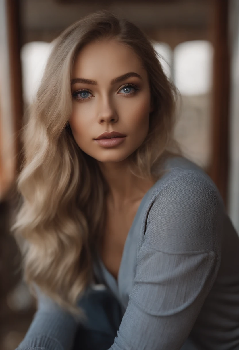 Femme Arafed complètement , fille sexy aux yeux bleus, ultra réaliste, Méticuleusement détaillé, Portrait Sophie Mudd, cheveux blonds et grands yeux, Selfie d’une jeune femme, Yeux de chambre, Luna Star, sans maquillage, maquillage naturel, Regarder directement la caméra, Visage avec Artgram, Maquillage subtil, Superbe photo du corps entier agenouillée sur le lit, dans la chambre, Buste de grande taille