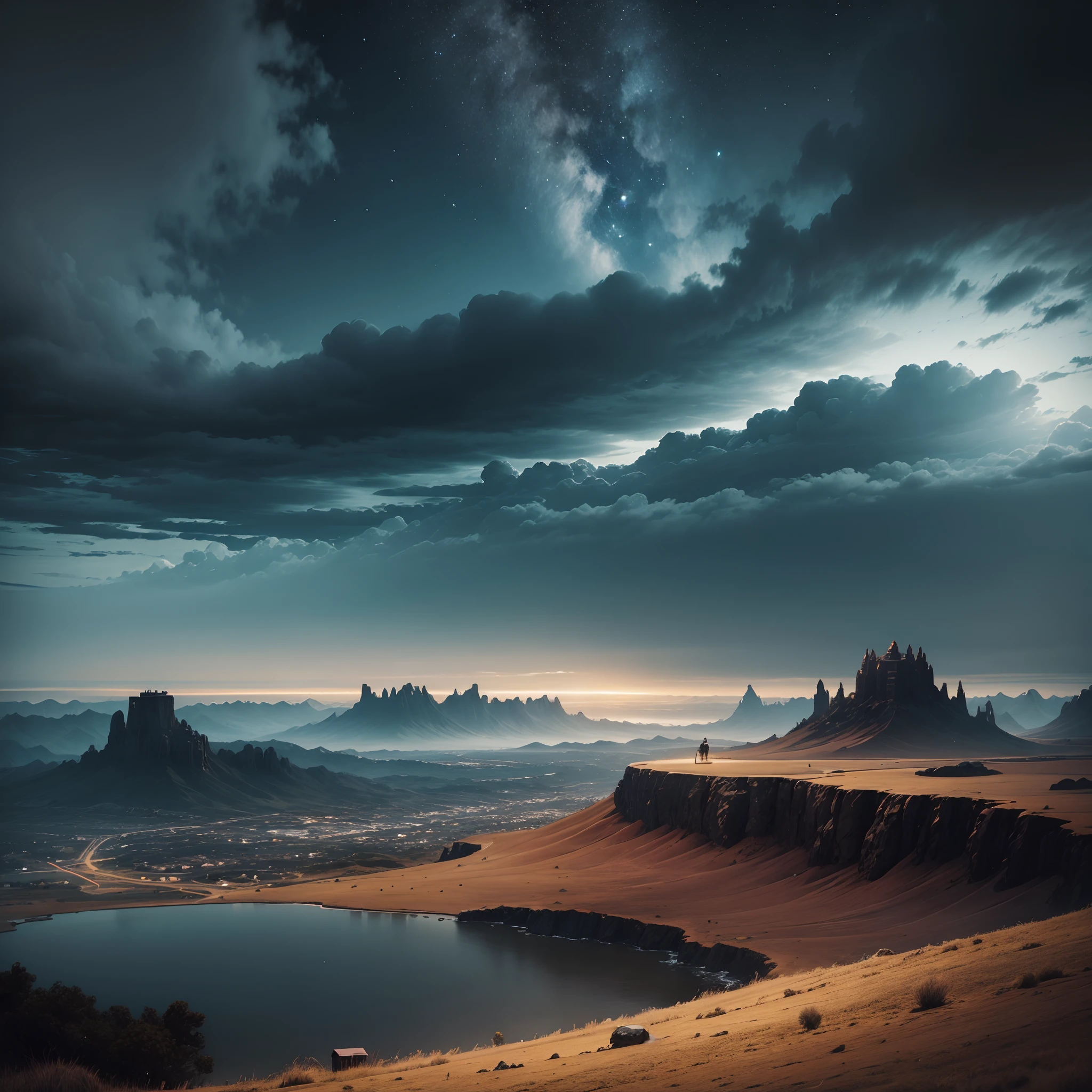 Dark sky infront of land area