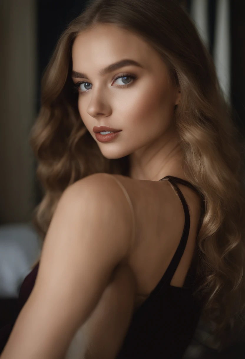 woman without closet on, fille sexy aux yeux bleus, Portrait Sophie Mudd, Portrait de Corinna Kopf, cheveux blonds et grands yeux, selfie of a young woman, ohne Maquillage, maquillage club l, Look directly into the camera, Visage avec Artgram, dezentes Maquillage, Superbe photo du corps entier, dans la chambre, Gros seins, Blonde