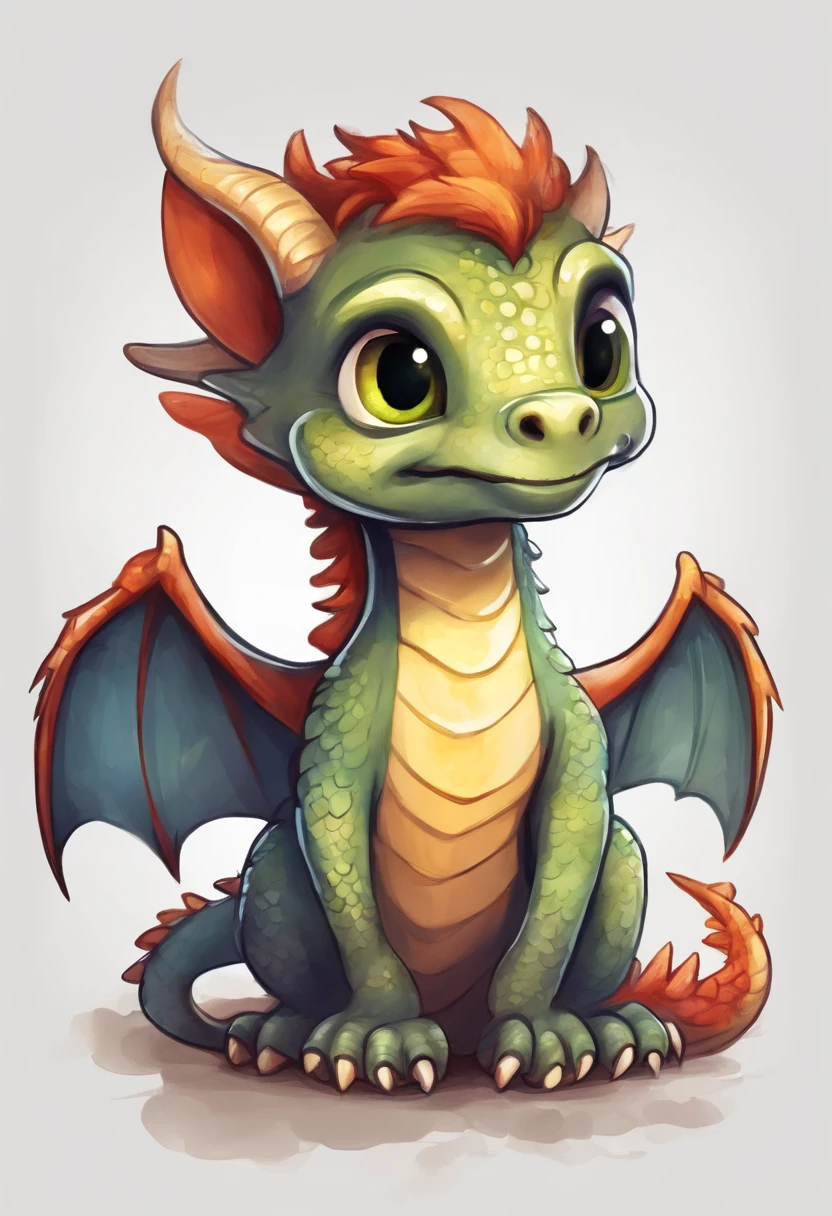 (cute little British Dragon:1.5),character design, sticker design, (cartoon:1.3),(chibi:1.2),(pixar style:1.2),(cute expression:1.1),(big eyes:1.1),(watercolor:1.1),(separated from white background:1.1) slicked back black hair