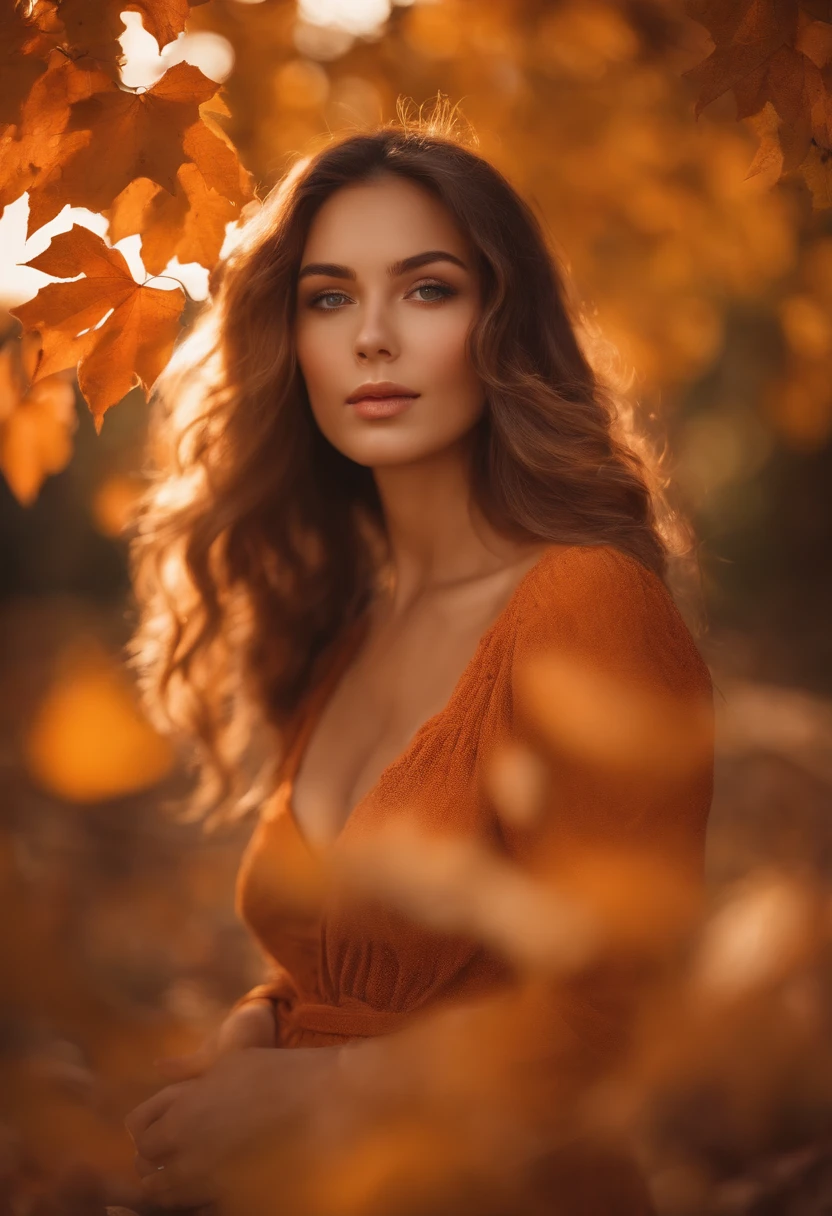 autumn weather , sun light is falling on her face , hand width reduce from original , breast size increase a little bit