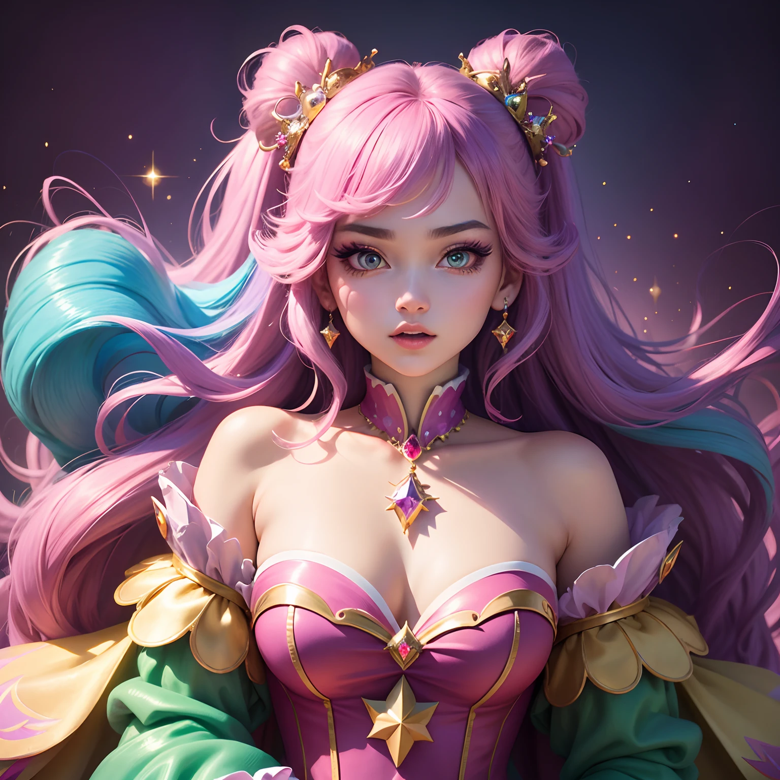 Princess from Disney,fanciful,rich colourful,Fashionab,复杂,disarray,hyper-detailing,concept art of character,20 year old crazy girl,beauitful face,Ultra-detailed face,Twinkle and dazzle and sparkle,dynamic angle,High sensitivity,tmasterpiece,8k wallpaper,Best quality at best,perfect surrealcomposition