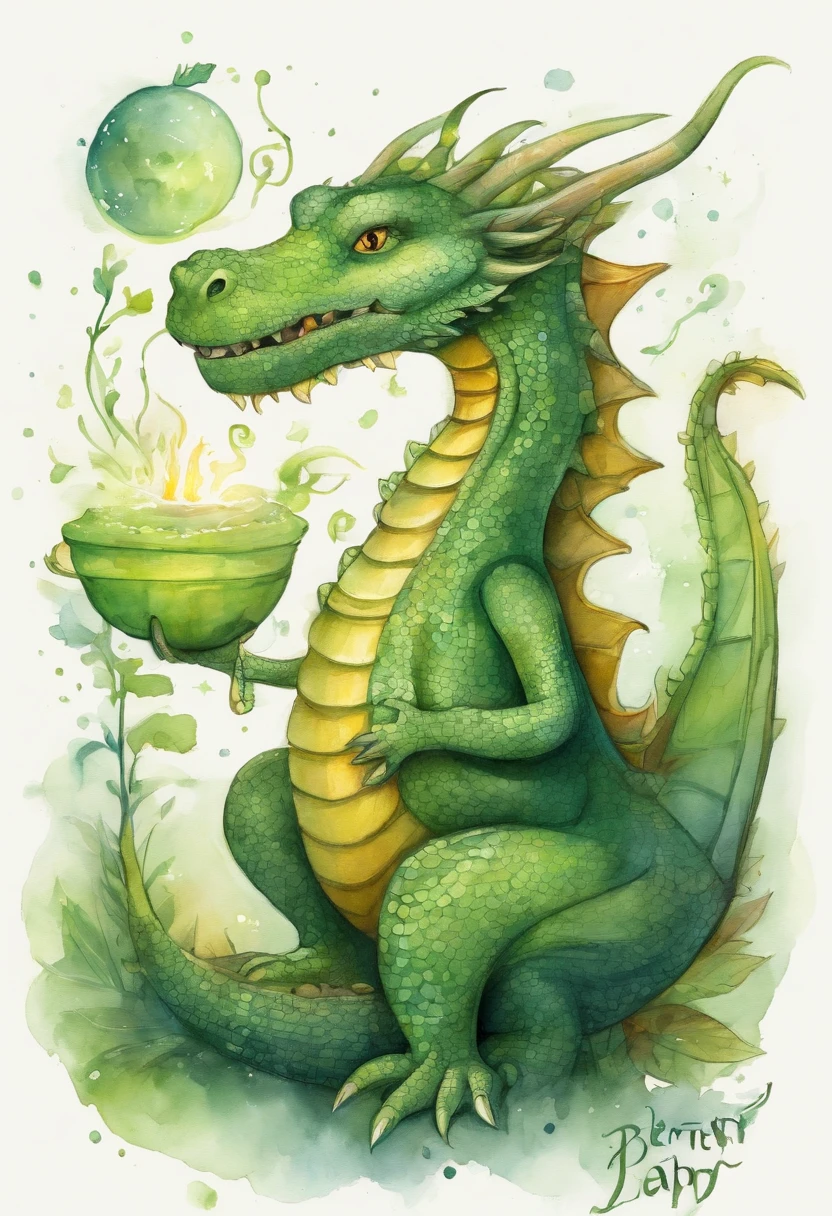cartoon cool classy refined hardworking green dragon with combed-back black hair wearing a green jacket operating a gigantic holographic touchscreen with labeled diagrams of household appliances on it and glowing-fireflies in the background