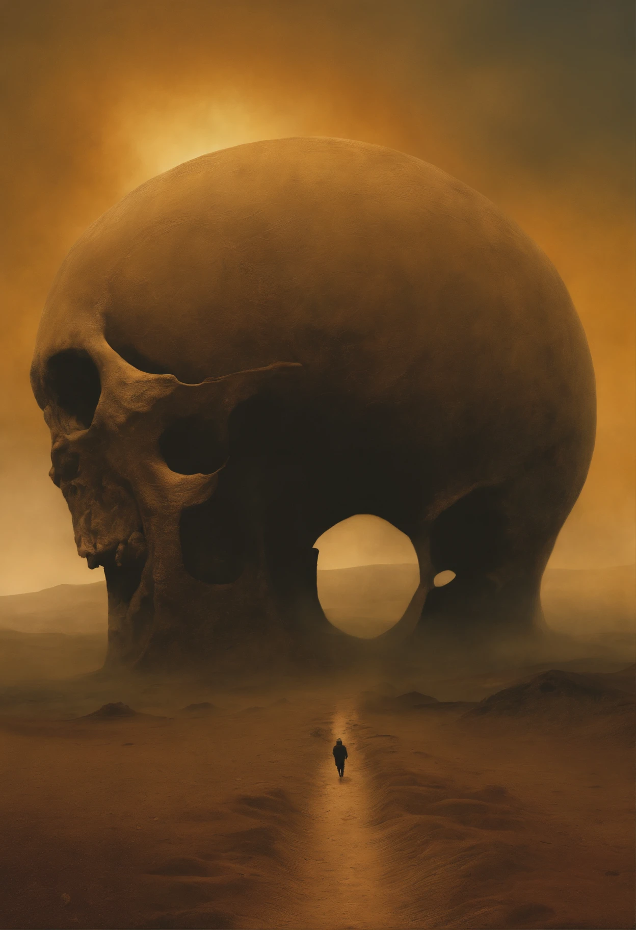 Image in the Zdzisław Beksiński style (Empty people, without abdomen just the mold of the rib cage, seem to search for their souls. (exaggerated movements) (arid climate) (heads in the painting style of Francis Bacon) (atmosphere of amazement) (post-apocalyptic) (oppressor)