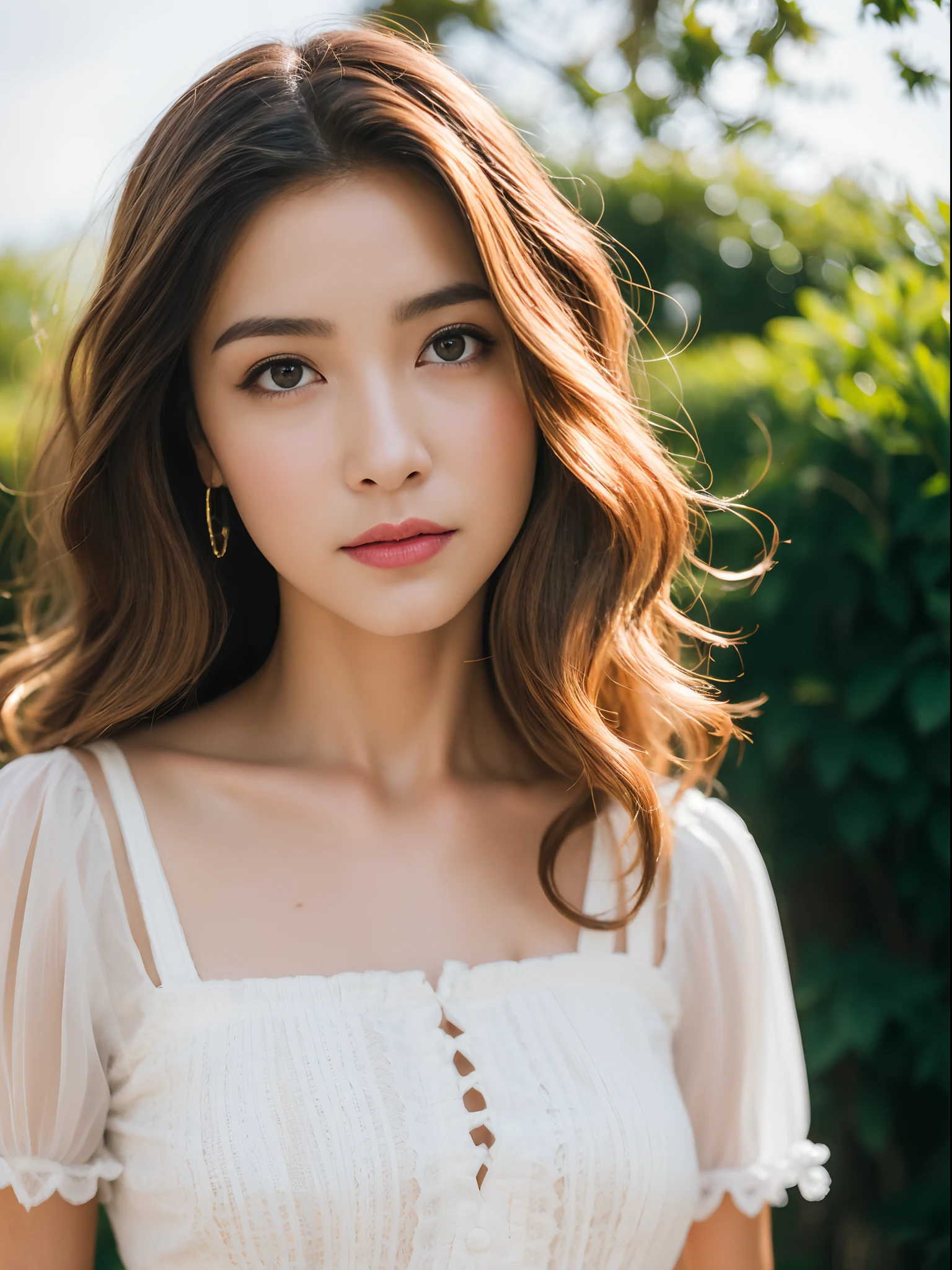 Foto de de 21 anos, (brown hair with extra long wavy), ((retrato)), (rosto detalhado: 1.2)), (detailed facial features)), (Pele fina), pale skin, alto detalhe e decote proFundo, corpo magro, (cor fria), reflection, (master part) (perfectly proportions) (Fotos realistas) (extremely high quality), fotografado com Canon EOS R5, Mola 50mm, F/2.8, HDR, (8k) (papel de parede) (Movie Lighting) (dramatic lighting) (foco nítido) (complexo), (Vestido Camisole, talons), ((tiro de corpo inteiro)), (Fundo exterior)