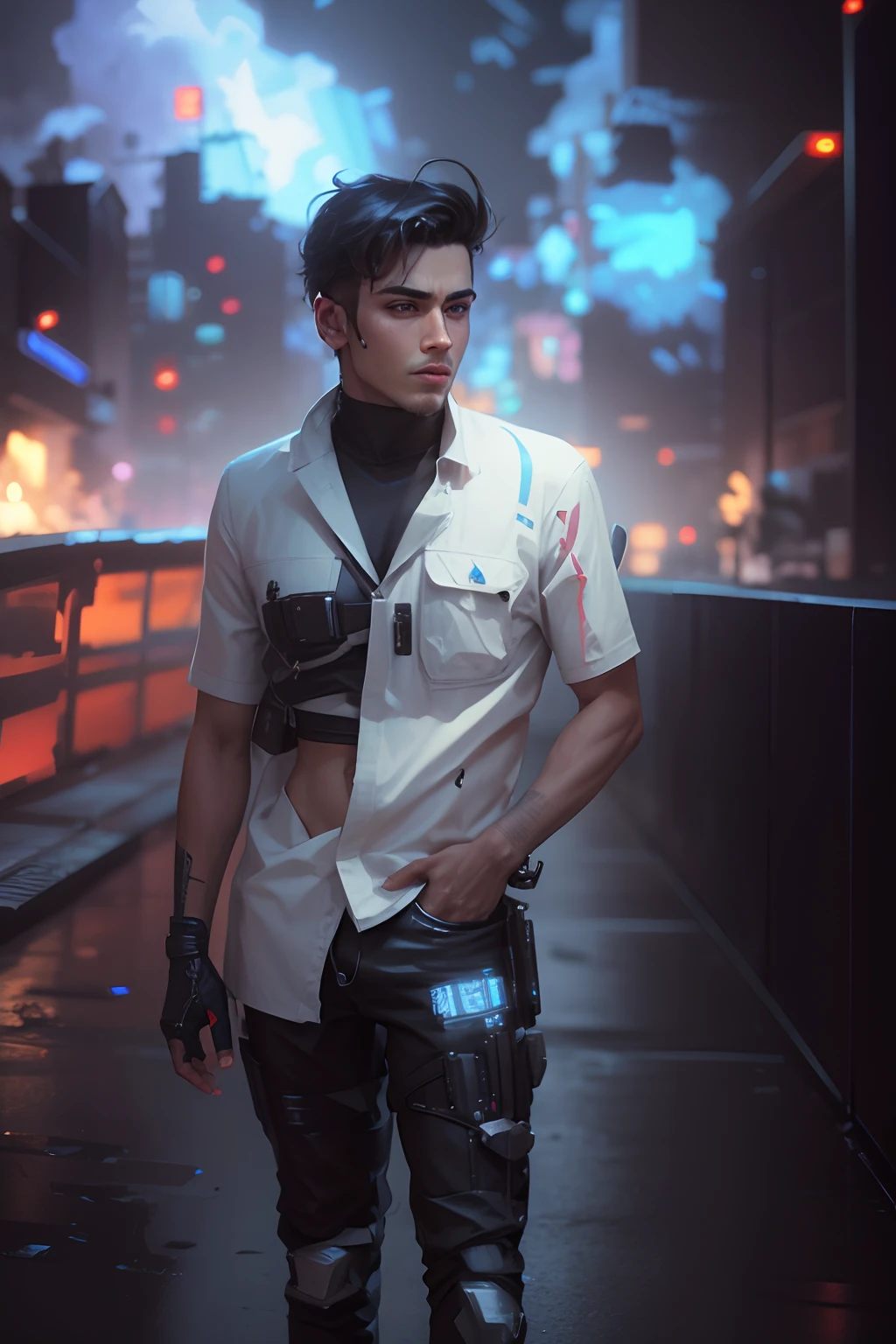 change background cyberpunk handsome boy, realistic face, 8k, ultra realistic