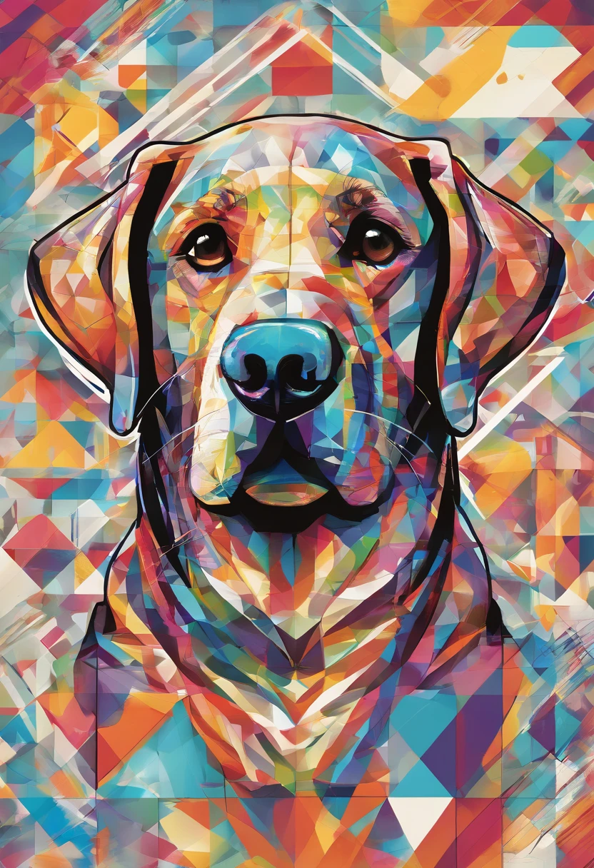 (Perro Labrador ),(Mejor pose),(best angle), (Better expression), Eduardo Kobra acolchoamento ,multidimensional geometric wall PORTRAIT, arte, Chibi,yang08k, hermoso, Colorante,