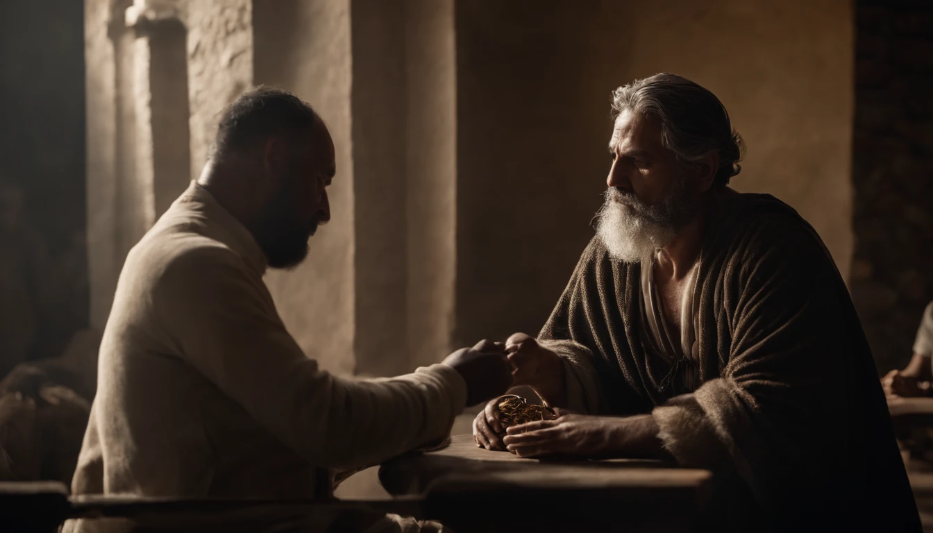 Apostle Paul and Barnabas, 1st century Palestinian scenes, detailed photo, detailed faces, high definition photo.
