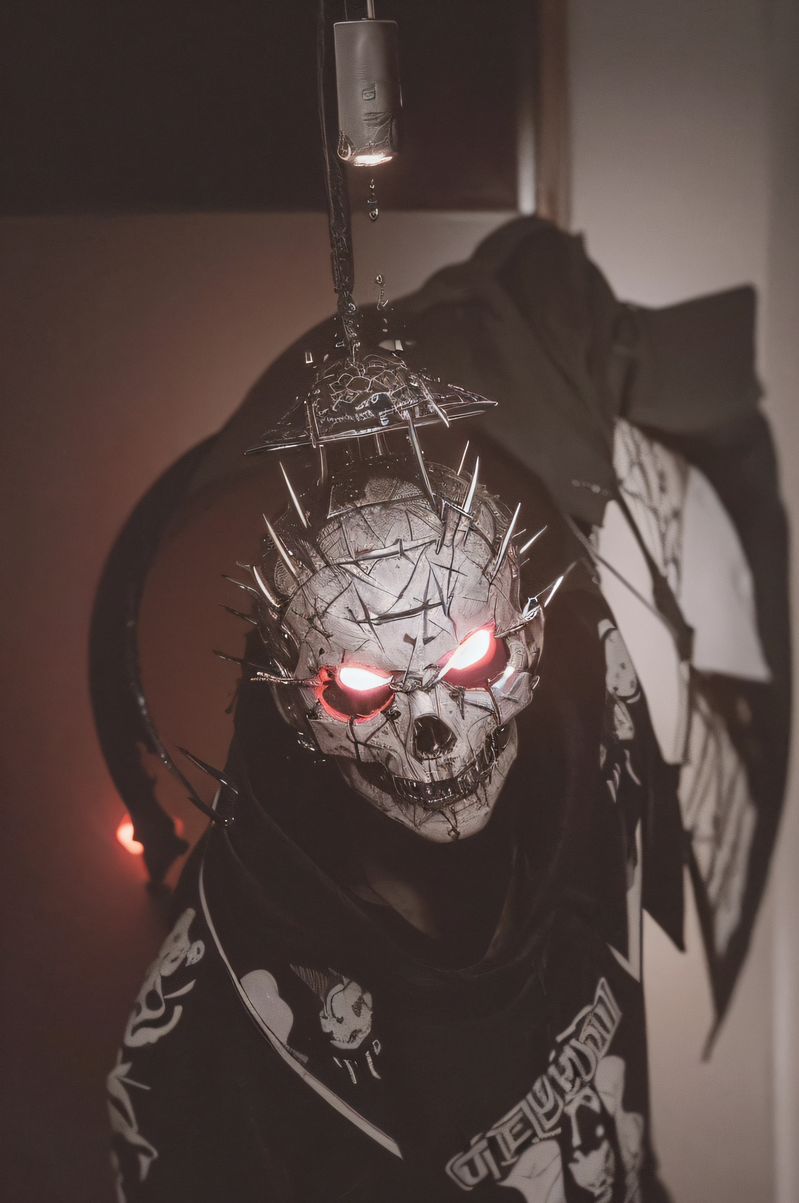 "(The best lighting, oscuro, dramatic),(feto calavera alien, Hellraiser, Cicatrices, , sexy, cerebro, sangre, una rata dentro de la cabeza, terror.),(ojos rojos, calaveras). morning light.