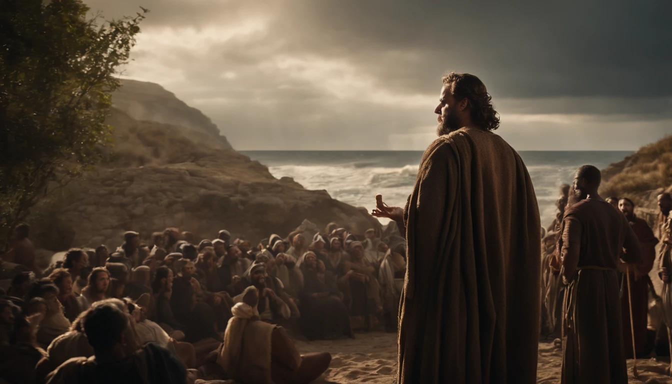 Biblical character Jonah speaking to the Ninevite people. antigo testamento da biblia
