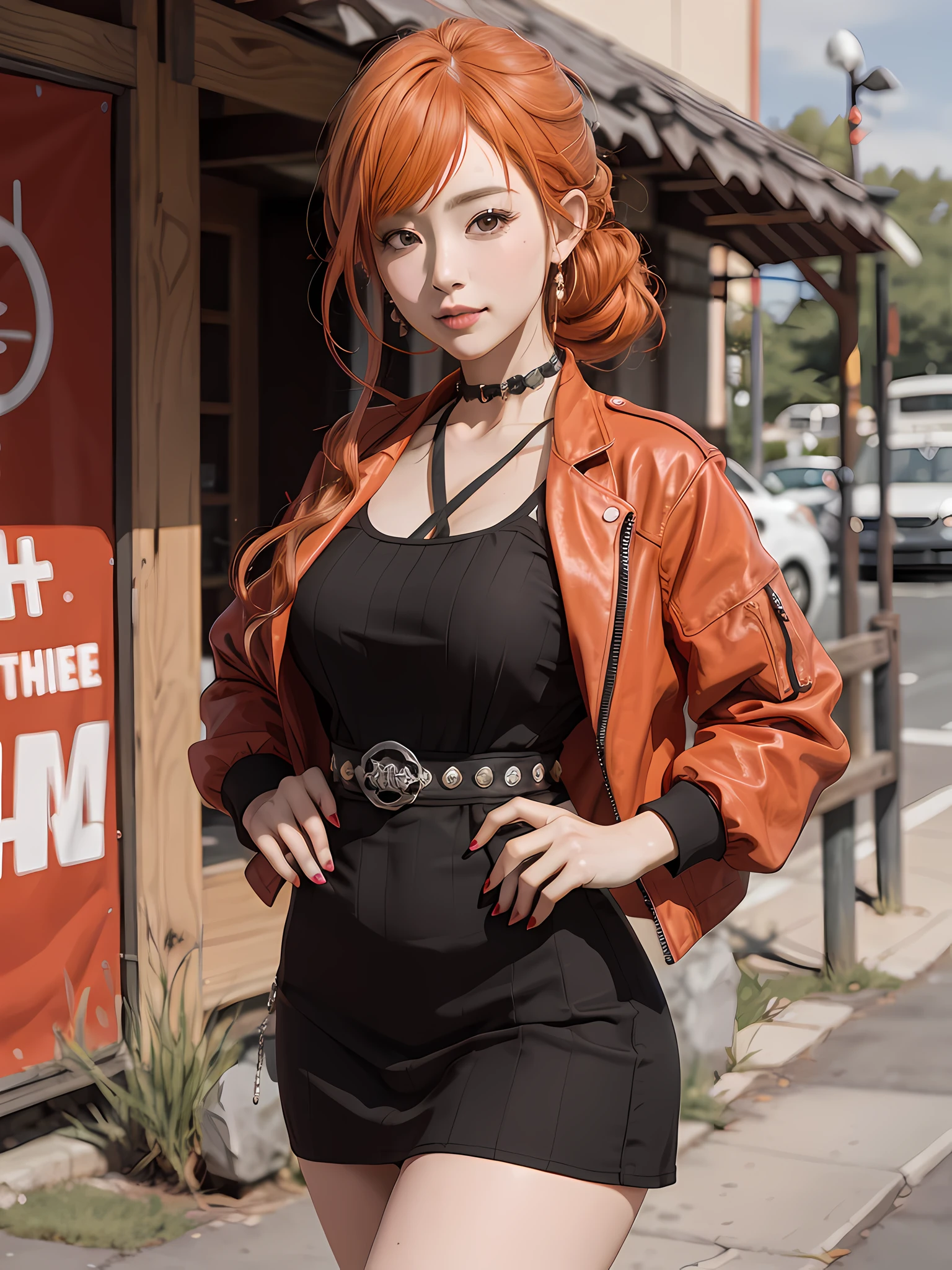 arisugawa natusha
orange hair
red jacket, black dress