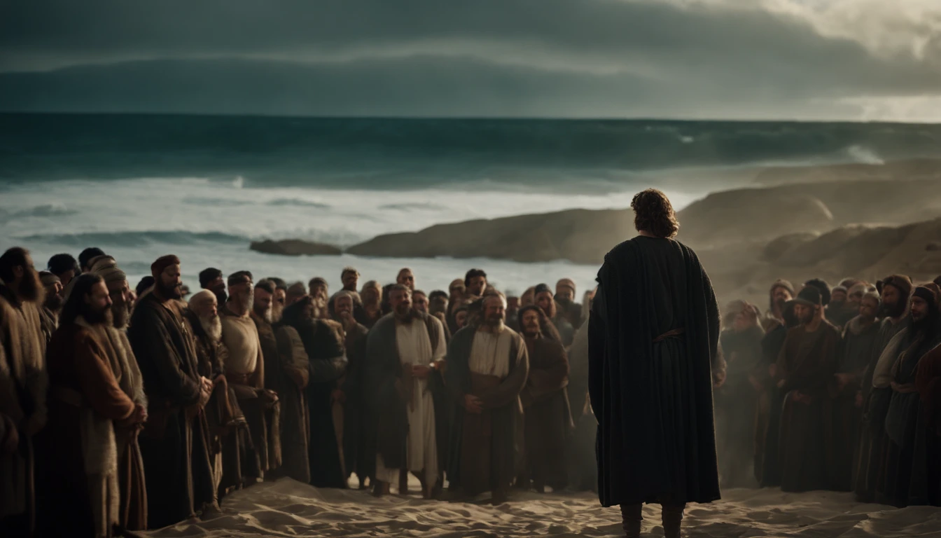 Biblical character Jonah speaking to the Ninevite people. antigo testamento da biblia