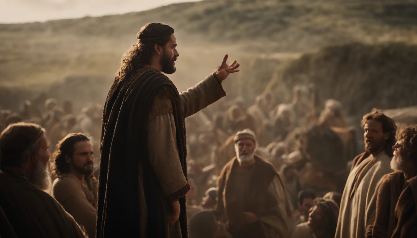 Biblical character Jonah speaking to the Ninevite people. antigo testamento da biblia