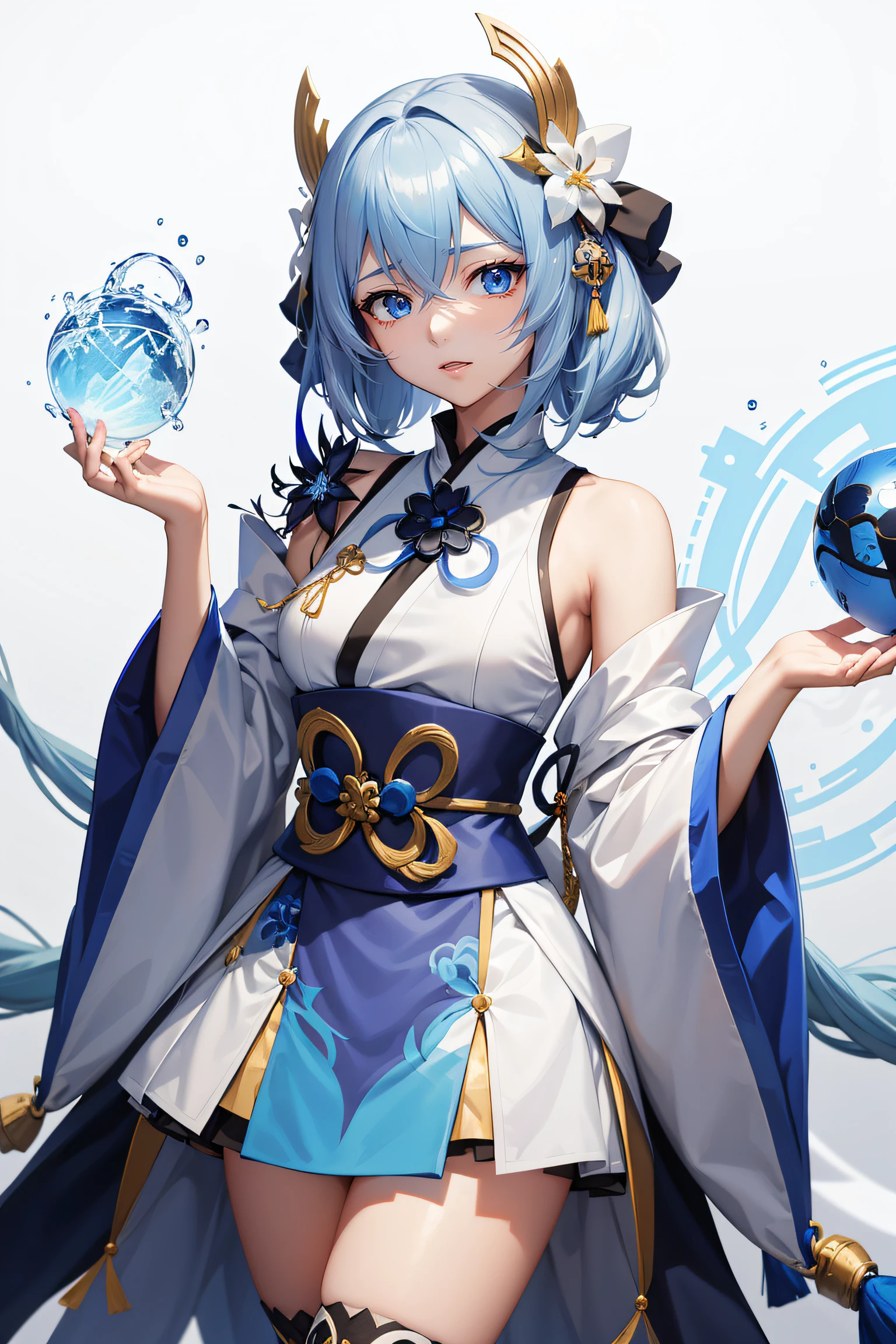 Anime girl holding blue ball in blue and white dress, onmyoji, Onmyoji detailed art, onmyoji portrait, white-haired god, Keqing from Genshin Impact, Genshin, From Arknights, zhongli from genshin impact, heise jinyao, author:Shitao, drak, by Yang J, Yun Ling