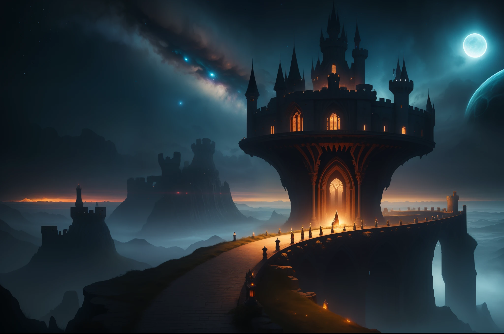 SurrealLands cape DarkCastle Otherworldly FantasyArt Mystical DarkPlanet EerieBeauty Enigmatic CosmicHorizon LandscapeArt CastleInSpace Dreamlike GalacticMystery SurrealArt EpicFantasy AlienWorlds LuminousNight DarknessAndLight CastleDreams SurrealHorizons