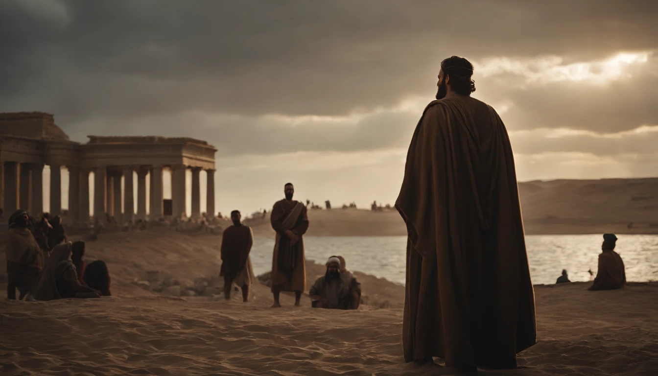 Biblical character Jonah speaking to the Ninelevih people in the city of Niviv. antigo testamento da biblia