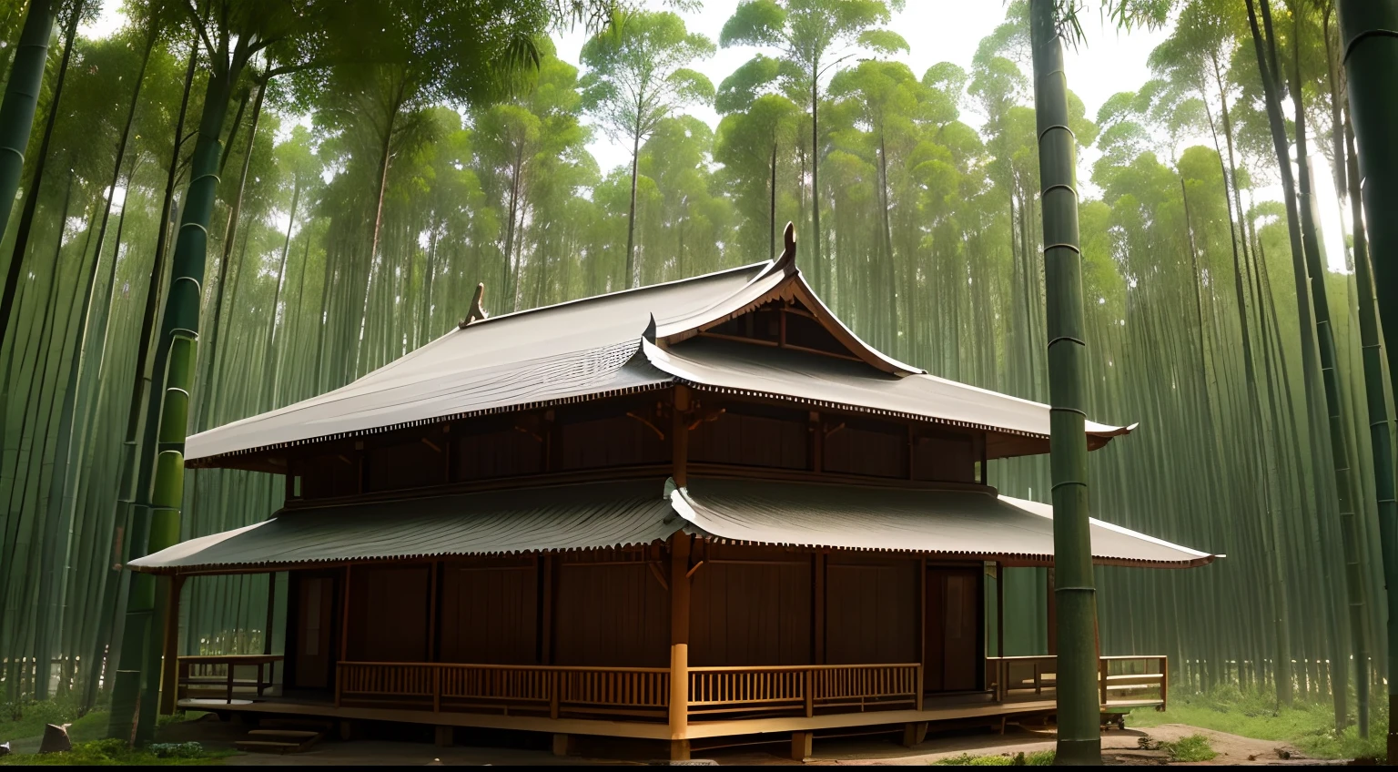 floresta de bambu, enfrentando uma tempestade, Various bent bamboos