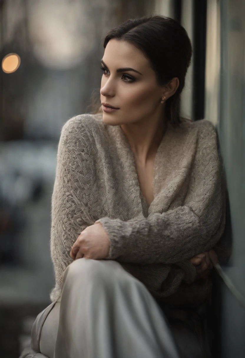 Sasha Grey, (((photorealistic), (grayscale:1.2),  (photography), (best quality:1.5), (shredded and cropped hair), (blushed cheek, eyeliner, brown eyeliner and shadow),  (golden eyes), textured skin, [hyper realistic],  face close, 80mm, soft focus , film grain:1.2
