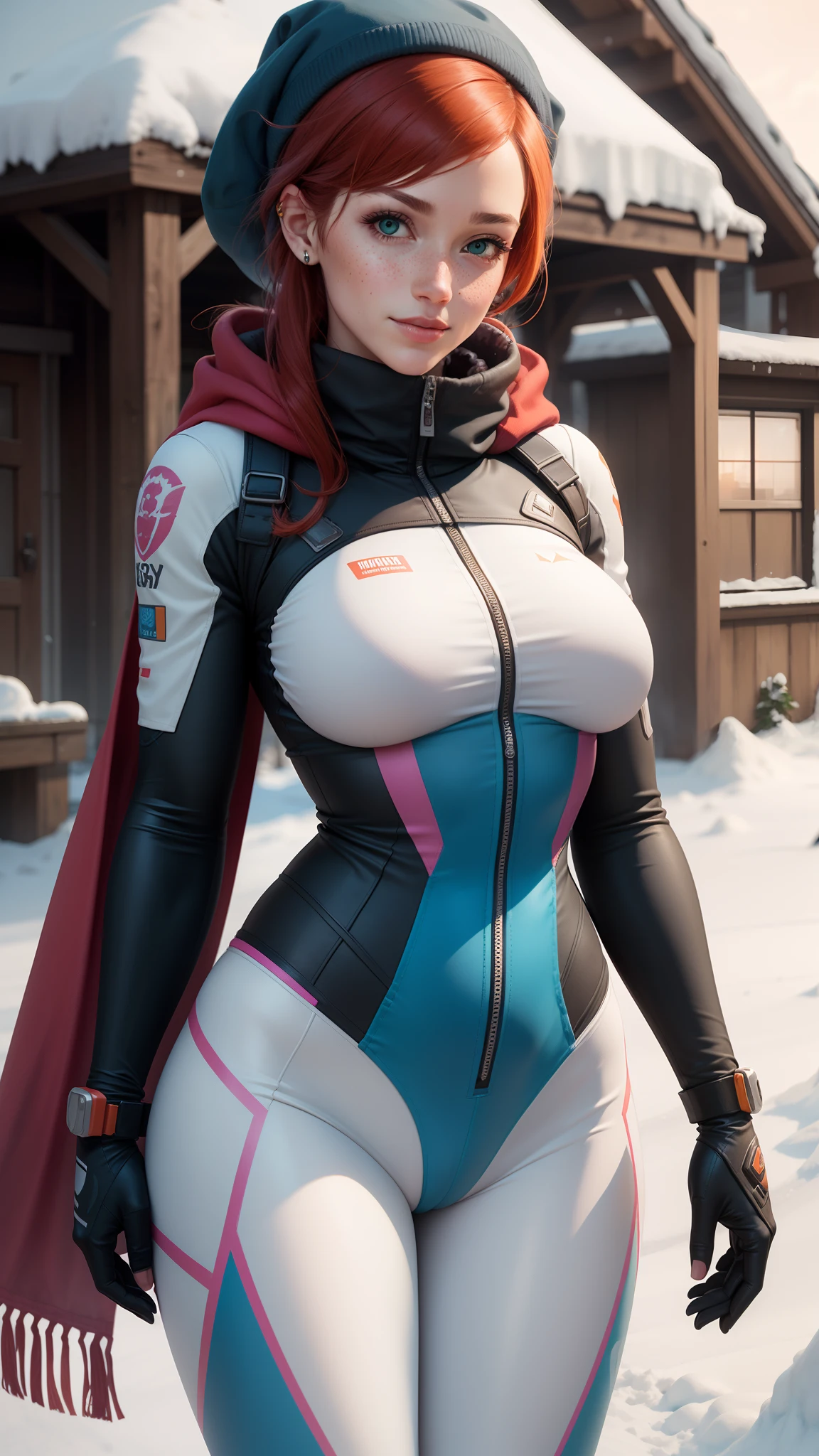 Sexy Athletic Woman Body Large Breasts As Body Part Robotics Metal Screw Sample Metal Boot Chewing Metal Electronic Eye Battery Red Wife Coat Cold Turban NSFW Snow Senary
